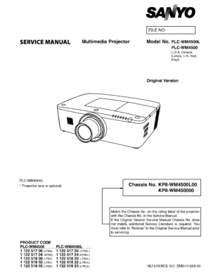 Sanyo plc wm4500 wm4500l service manual cover