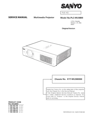 Sanyo plc wu3800 service manual cover