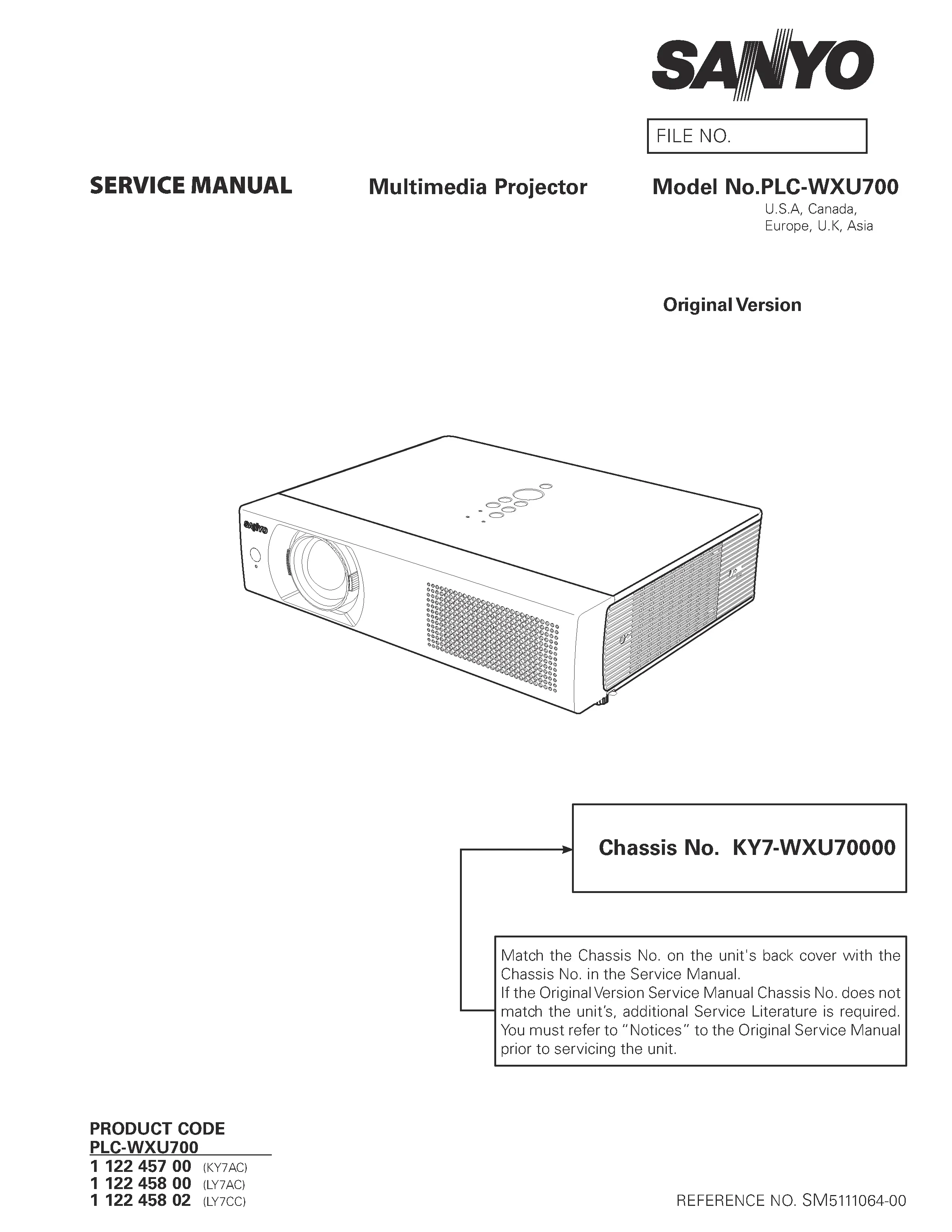 Sanyo plc wxu700 service manual cover