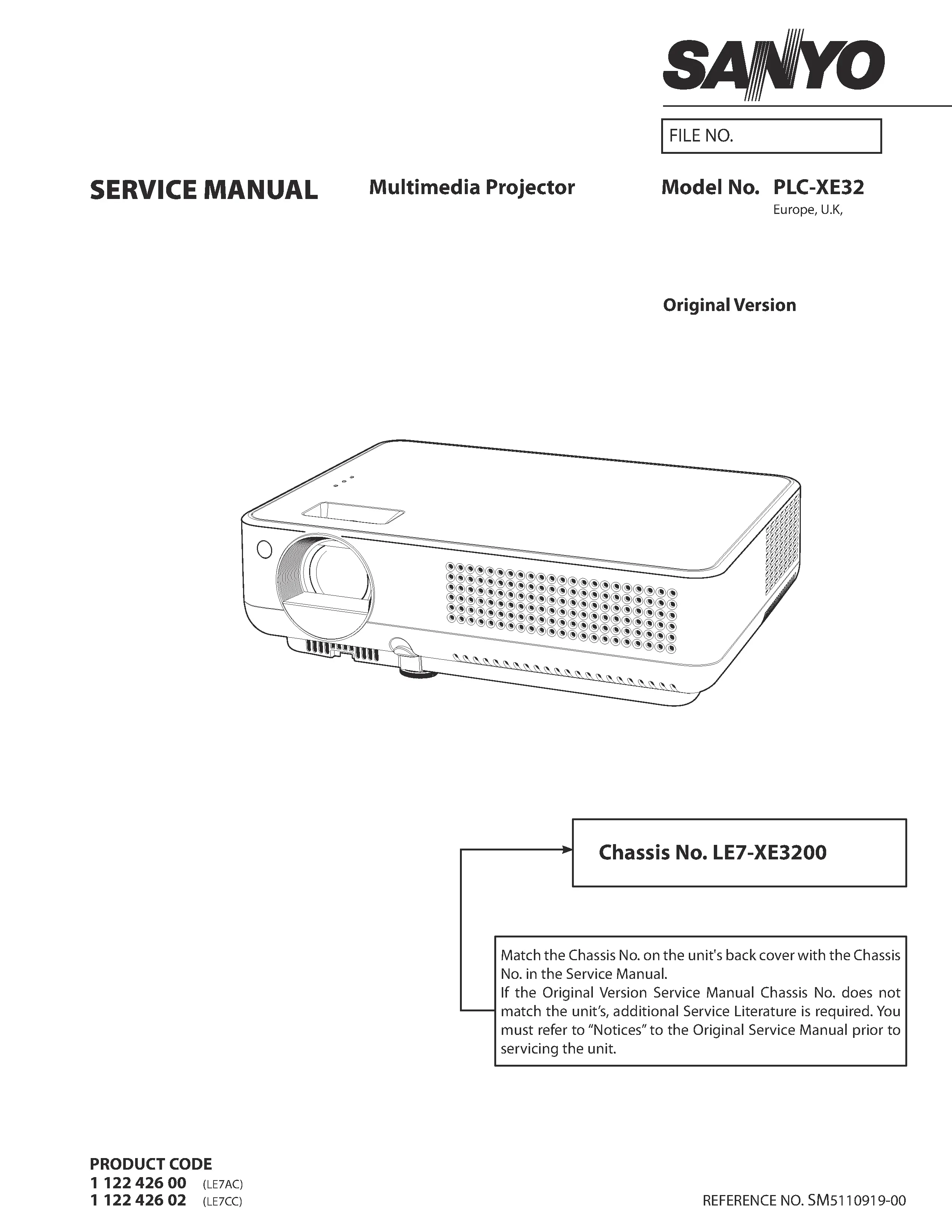 Sanyo plc xe32 service manual cover