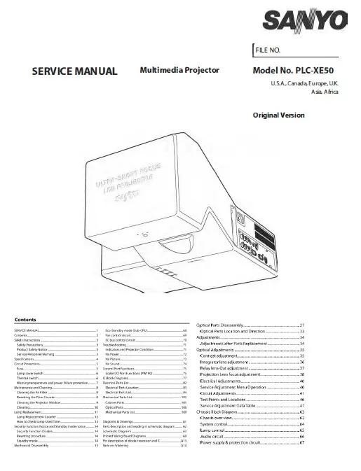 Sanyo plc xl50 service manual cover