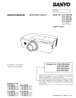 Sanyo plc xm100 xm100l xm150 xm150l service manual cover
