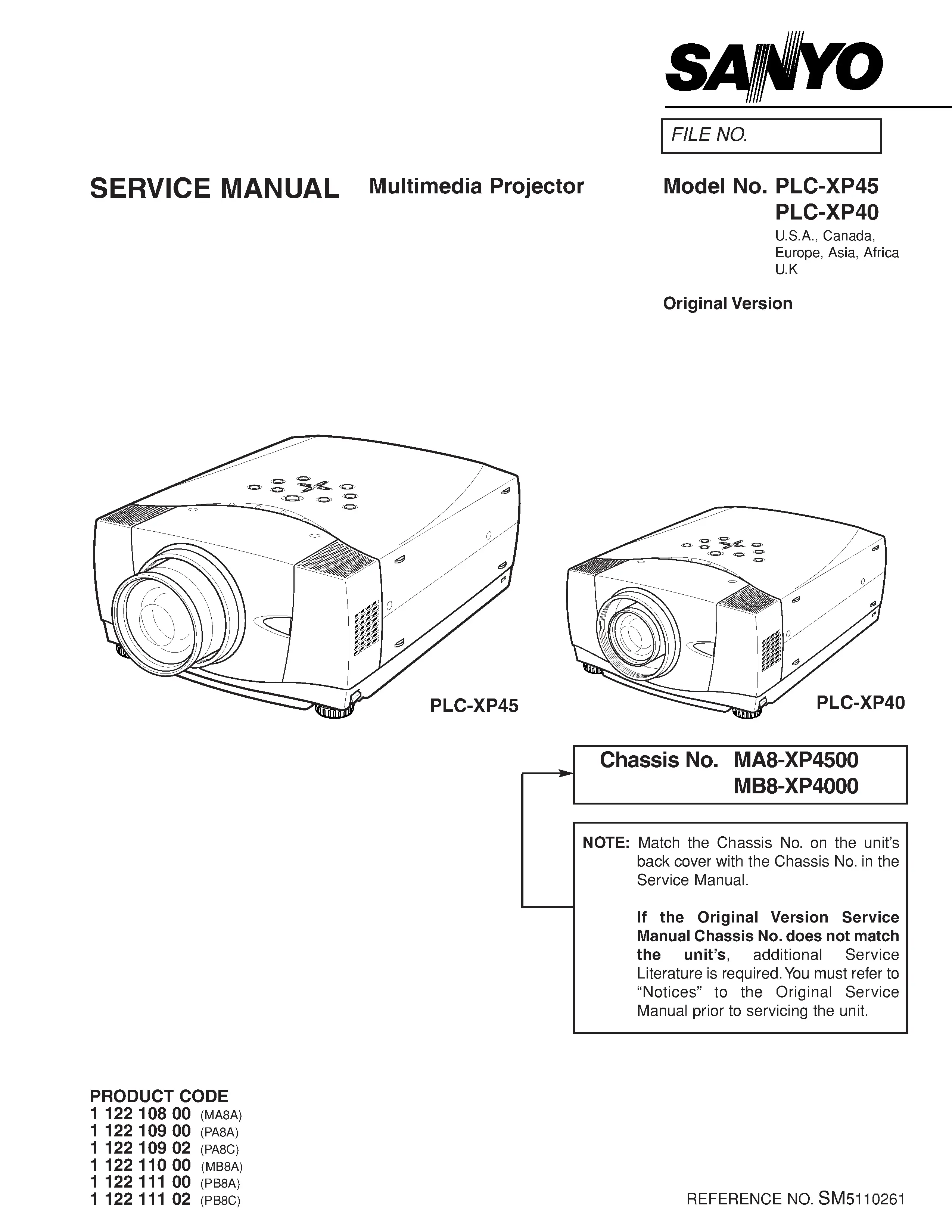 Sanyo plc xp40 xp45 service manual cover