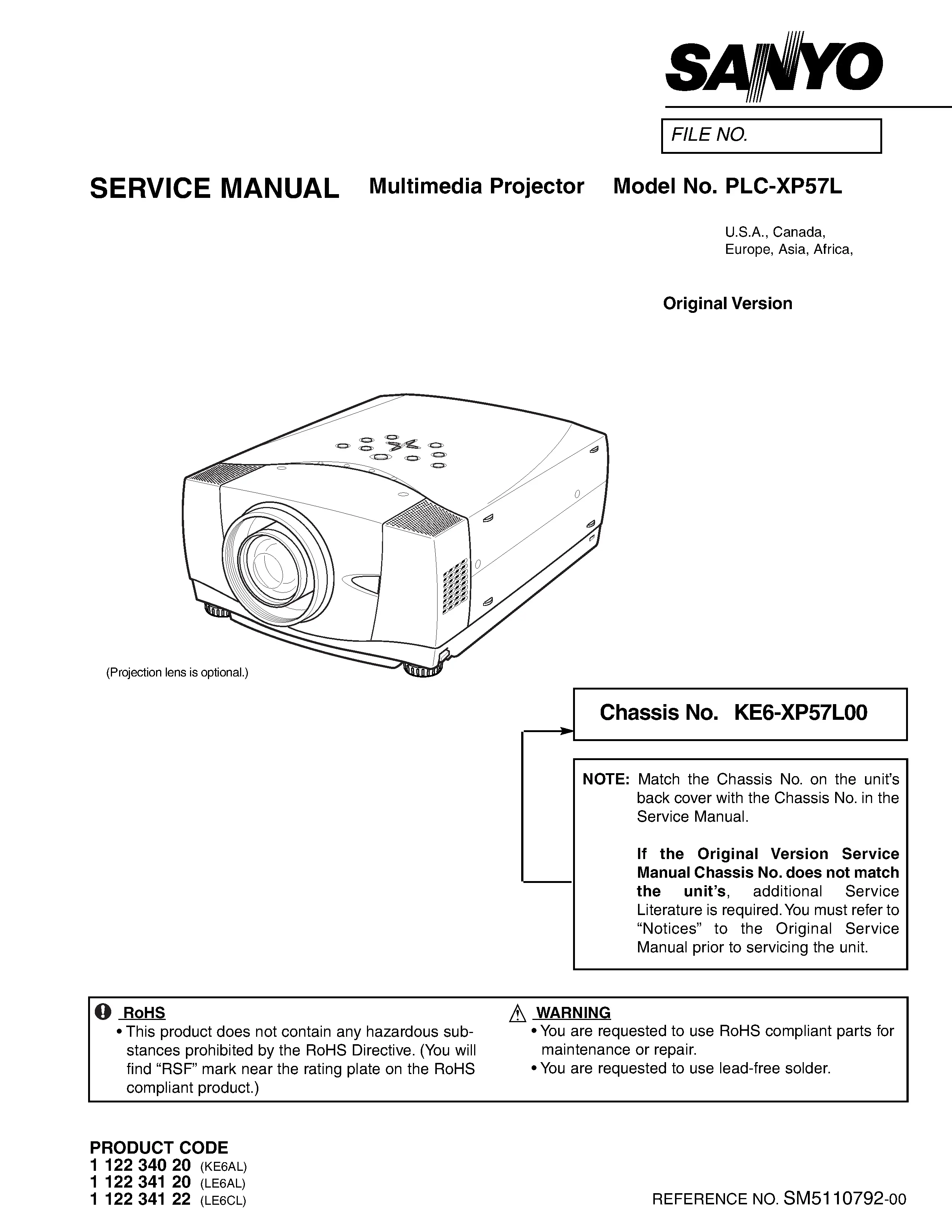 Sanyo plc xp57l service manual cover