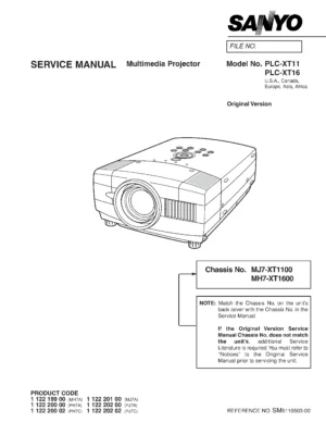 Sanyo plc xt11 xt16 service manual cover
