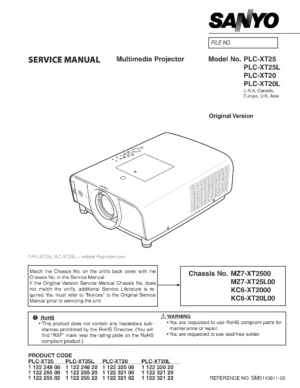 Sanyo plc xt20 xt20l xt25 xt25l service manual cover