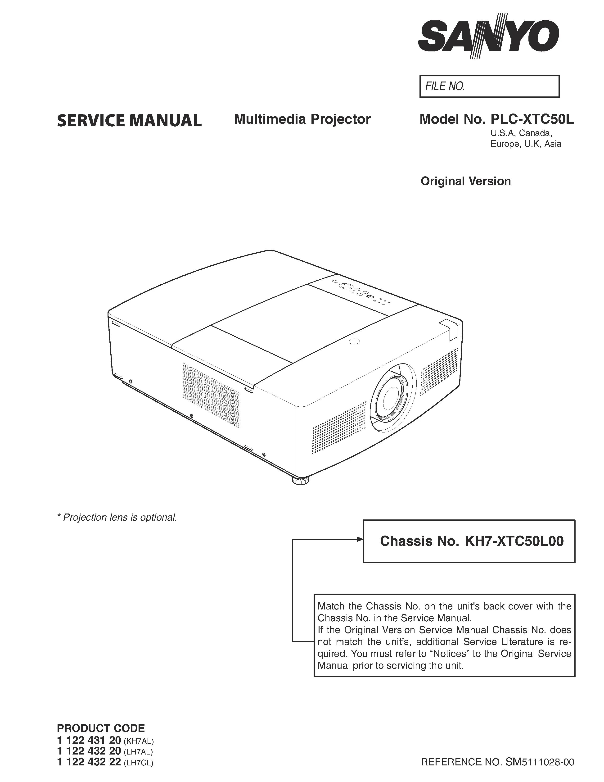 Sanyo plc xtc50l service manual cover