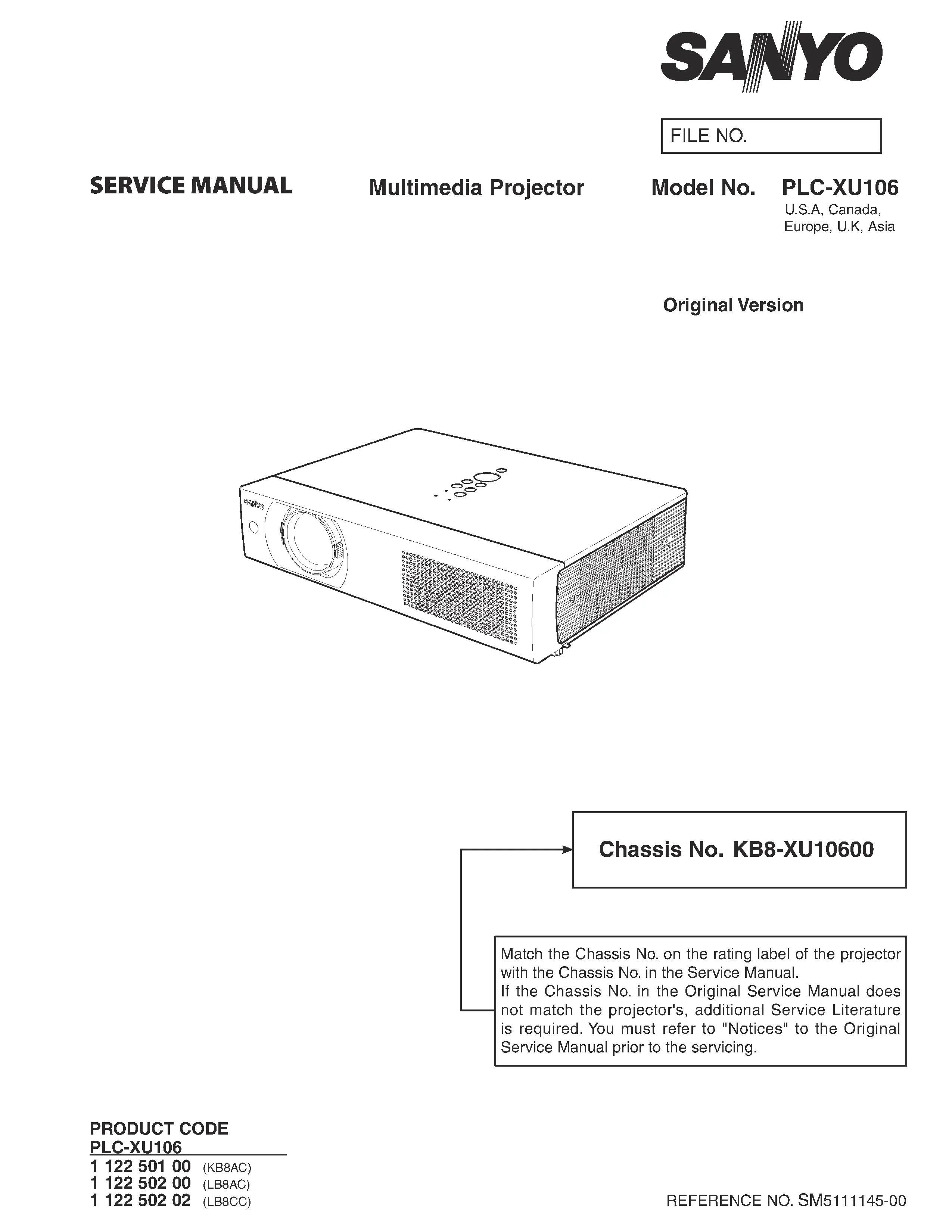 Sanyo plc xu106 service manual cover