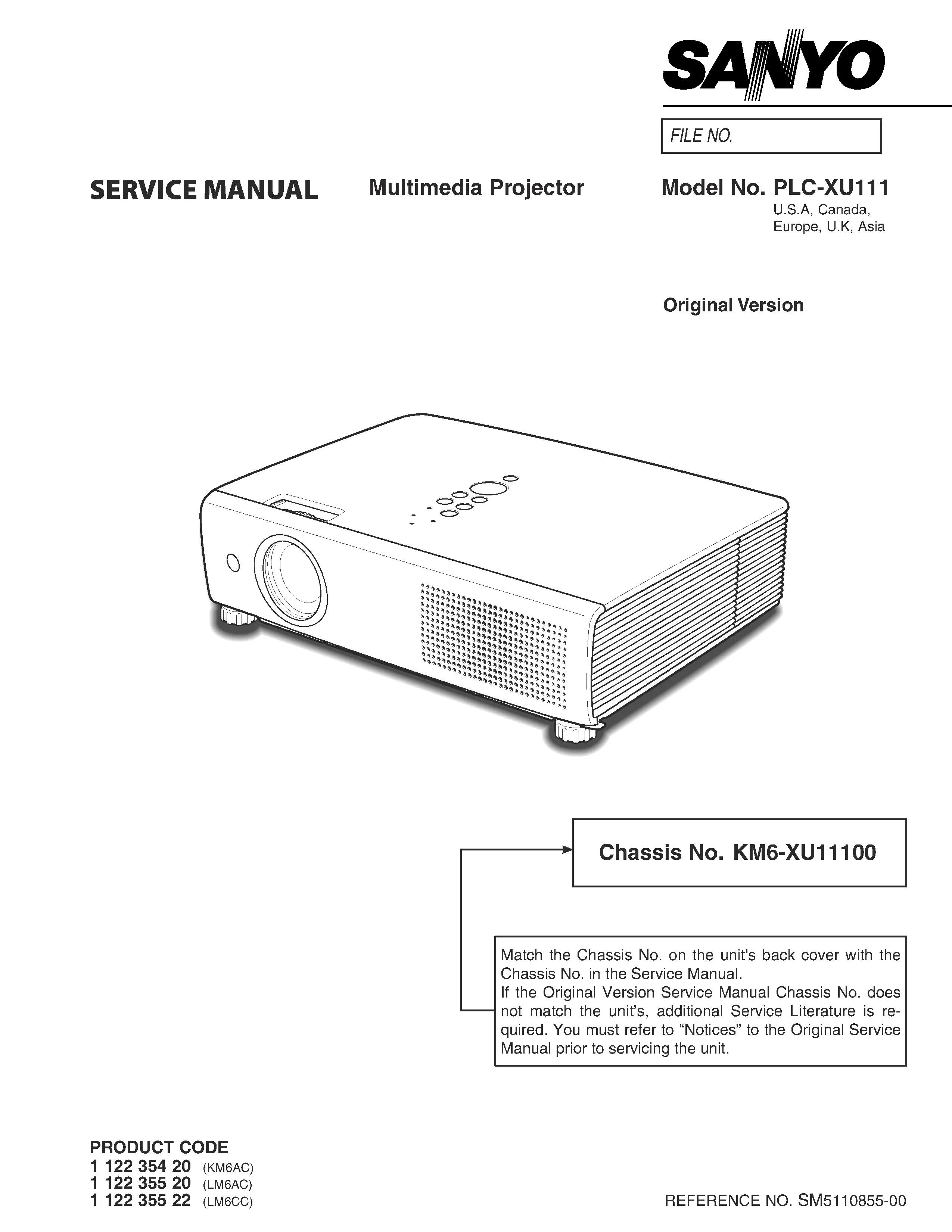Sanyo plc xu111 service manual cover