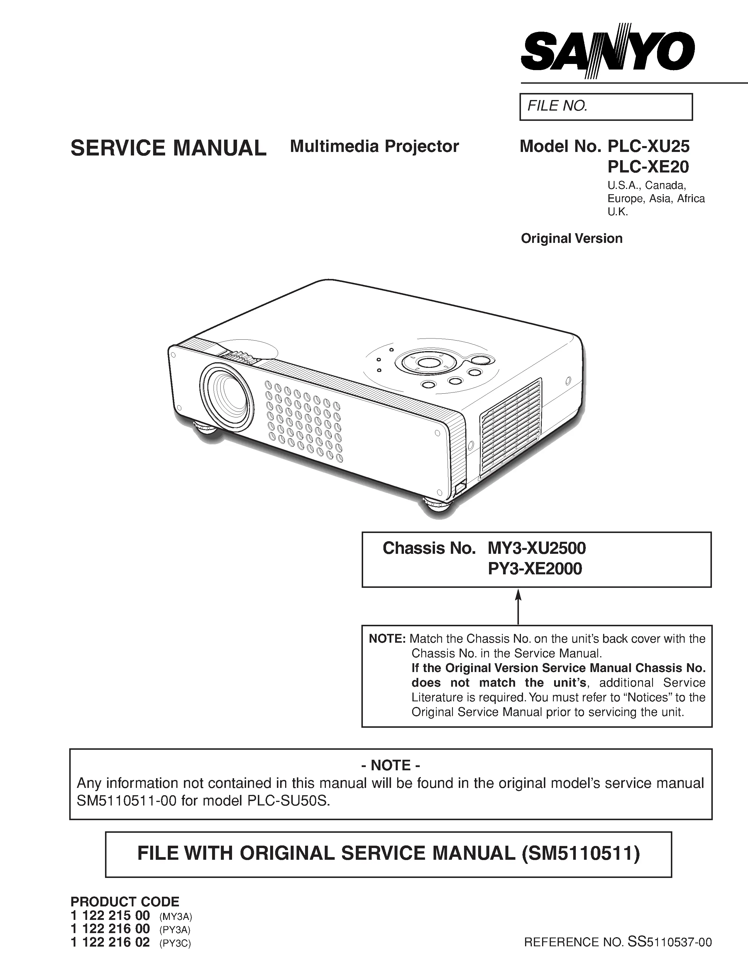 Sanyo plc xu25 xe20 service manual cover
