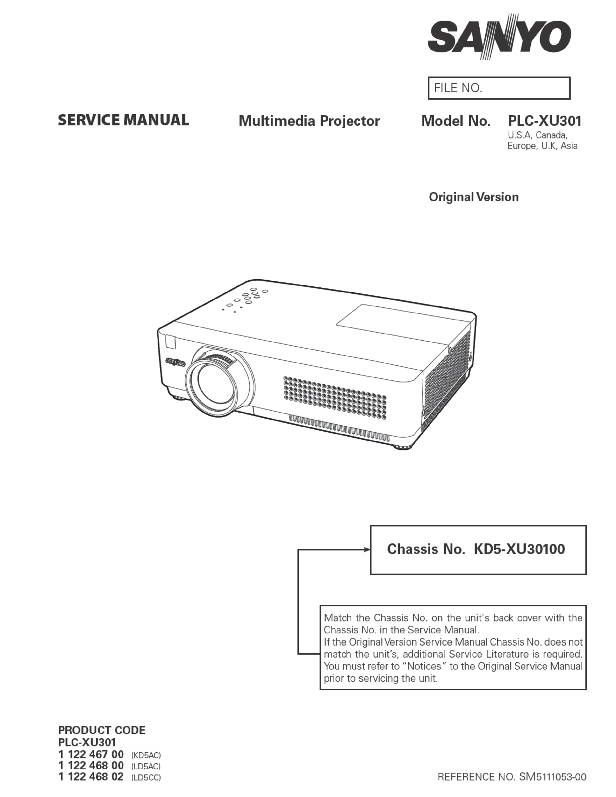 Sanyo plc xu301 service manual cover
