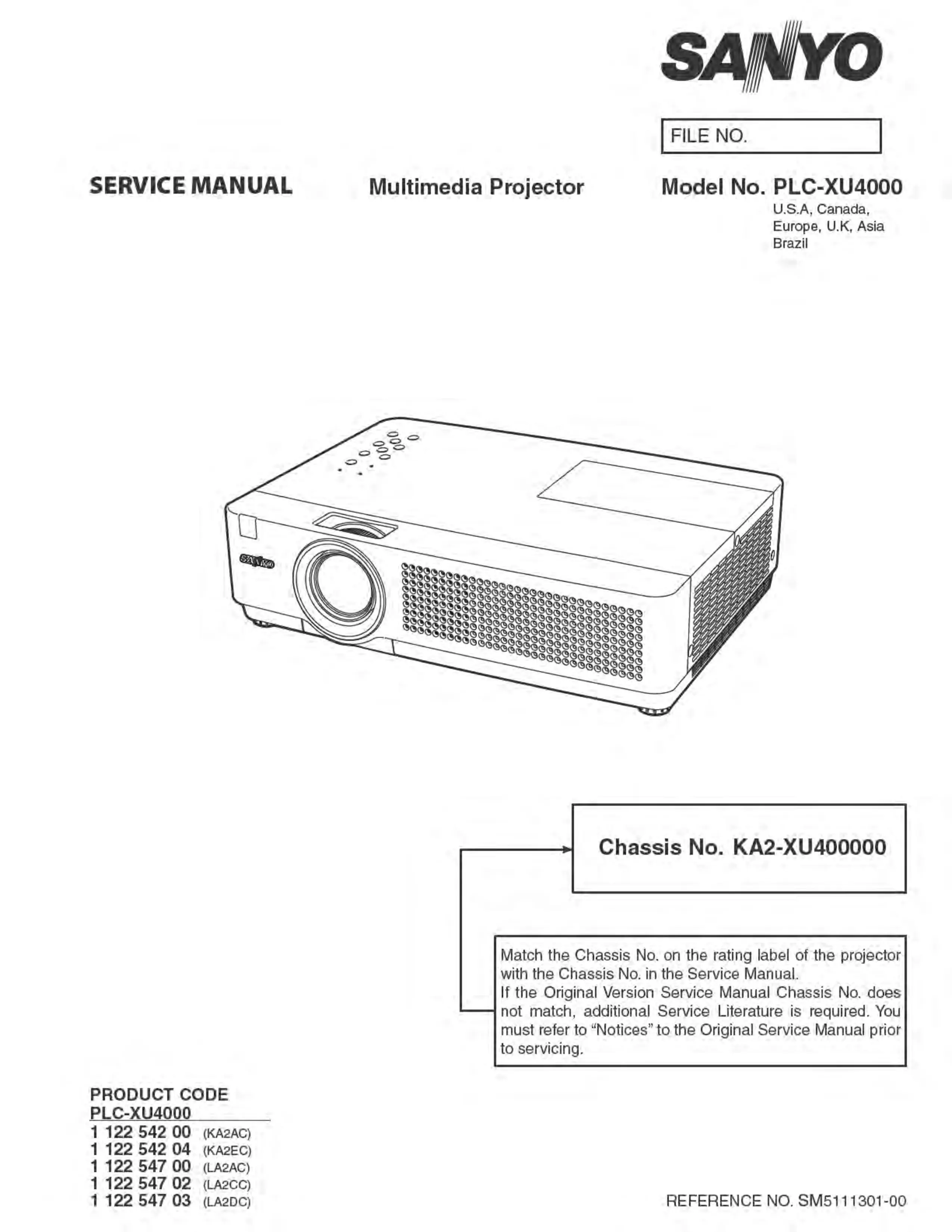 Sanyo plc xu4000 service manual cover