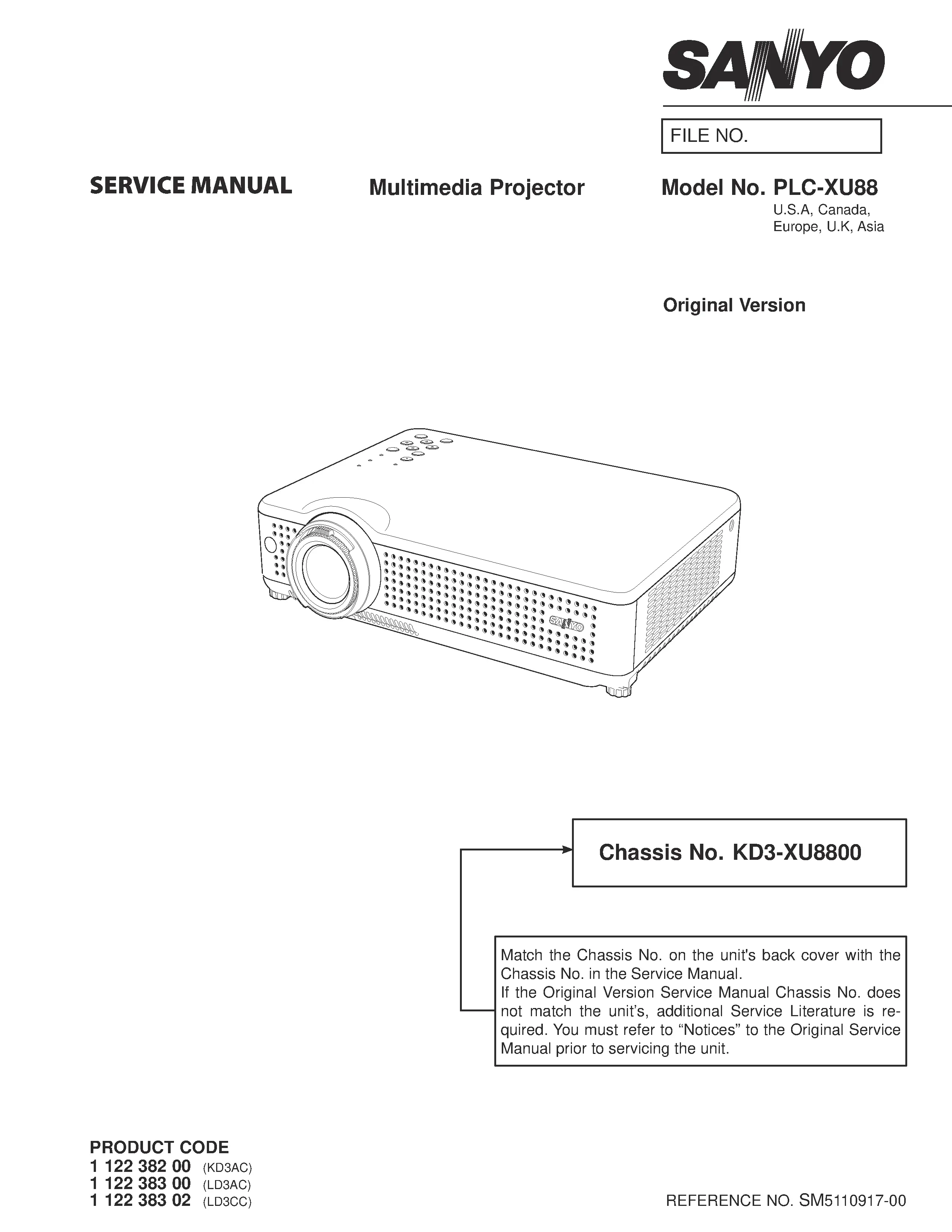 Sanyo plc xu88 service manual cover