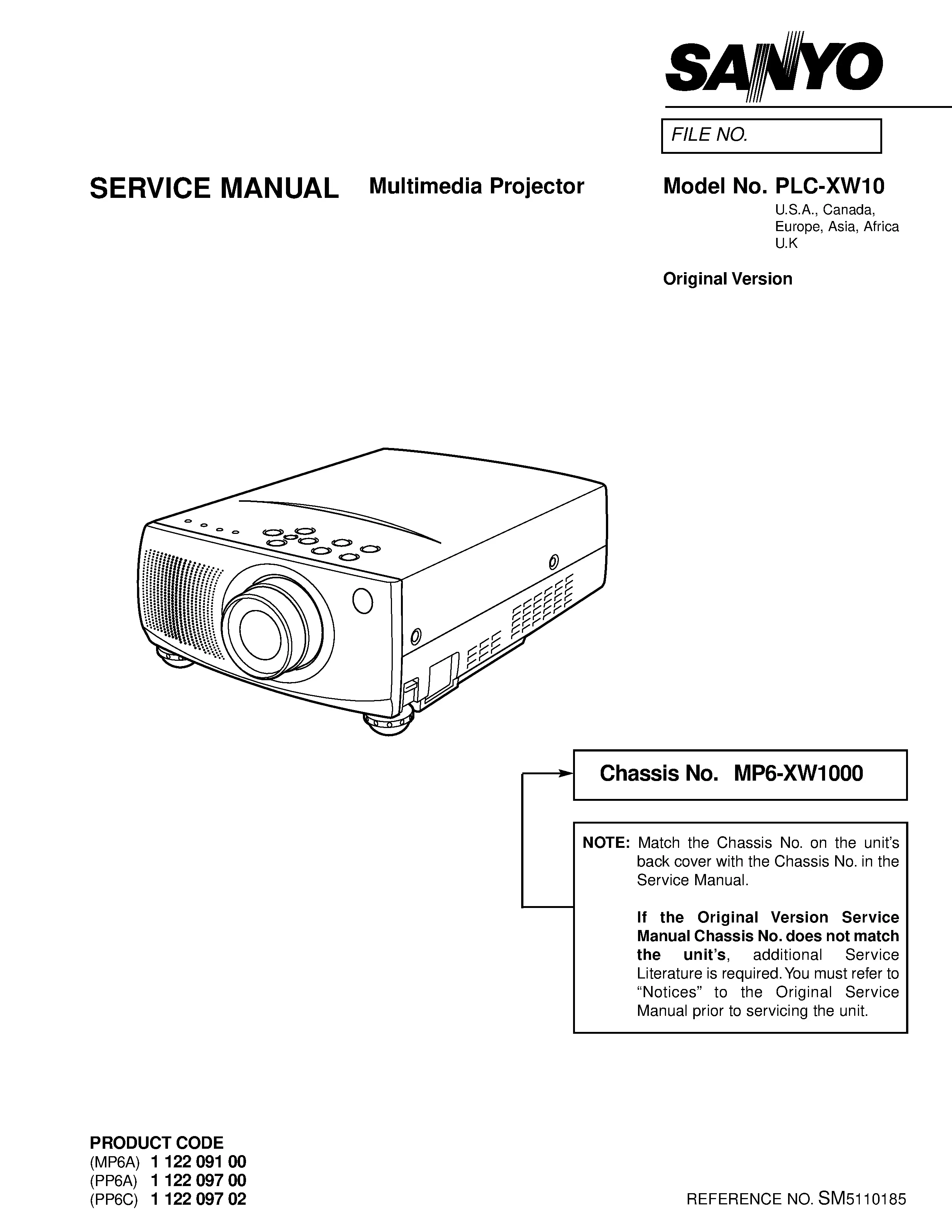 Sanyo plc xw10 xw15 service manual cover