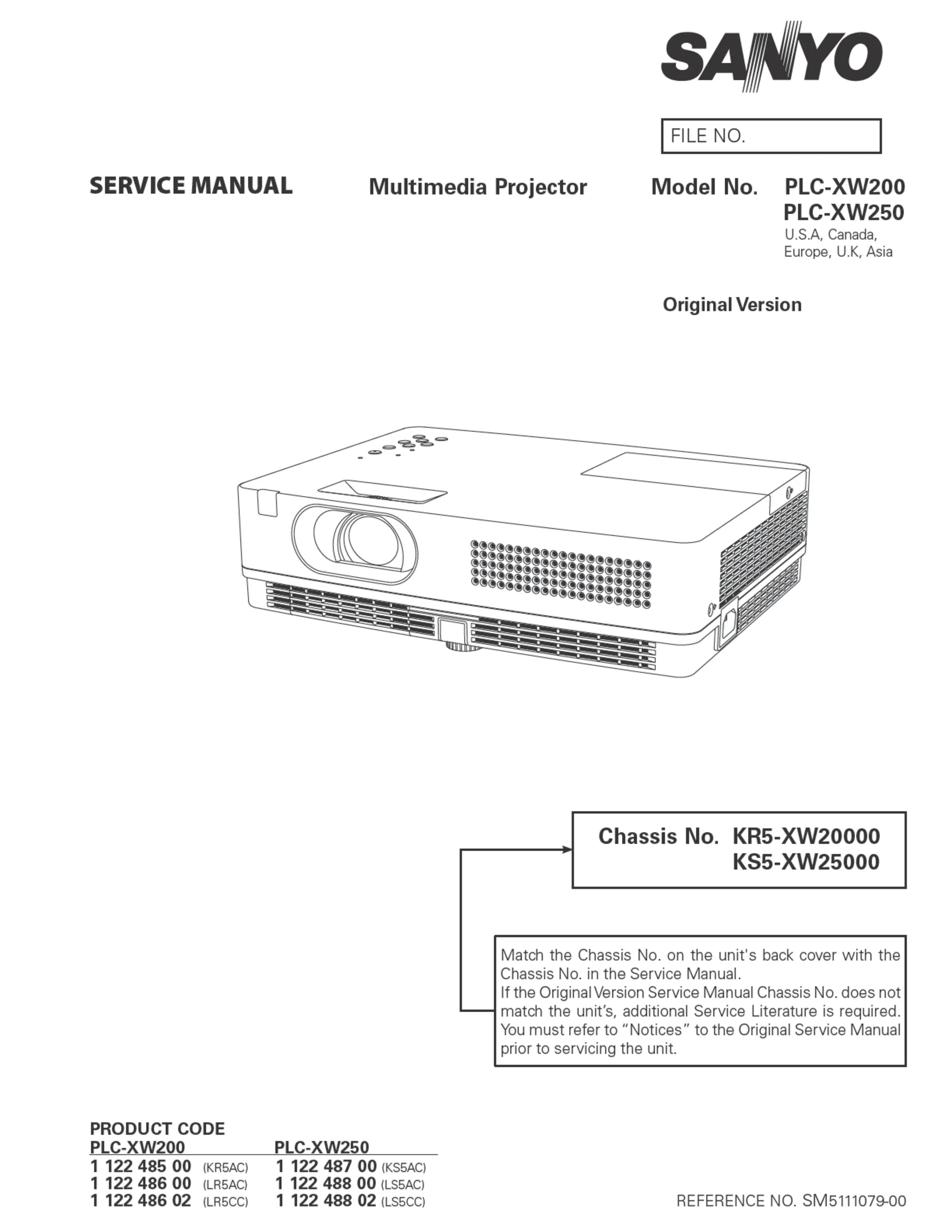 Sanyo plc xw200 xw250 service manual cover
