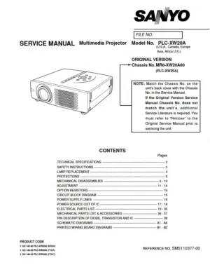 Sanyo plc xw20a xw20ar service manual cover