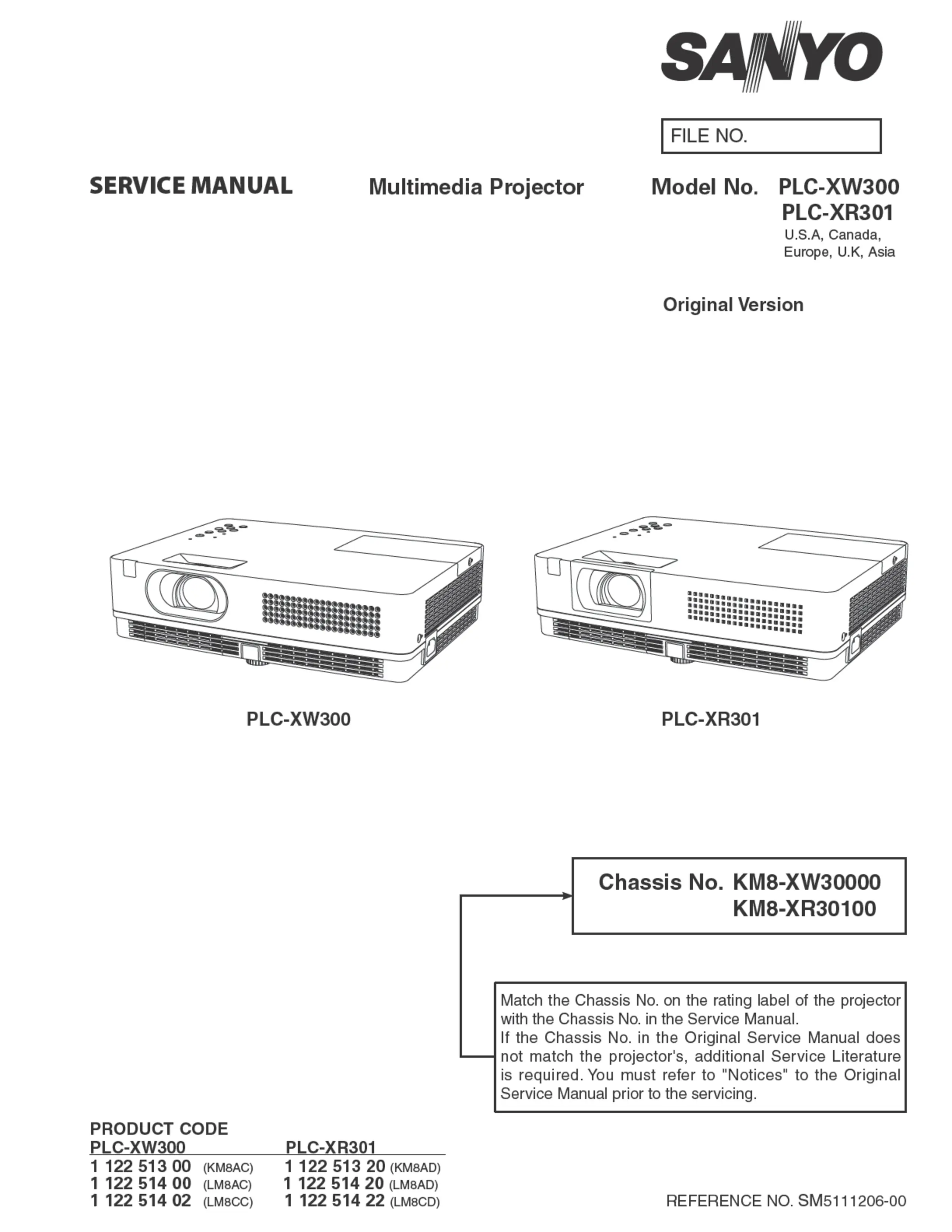 Sanyo plc xw300 xr301 service manual cover