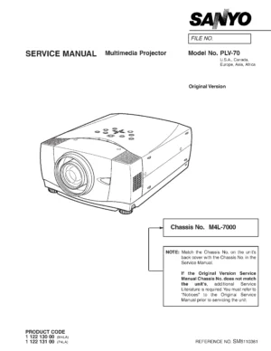Sanyo plv 70 70l service manual cover