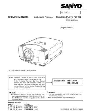 Sanyo plv 75 75l service manual cover