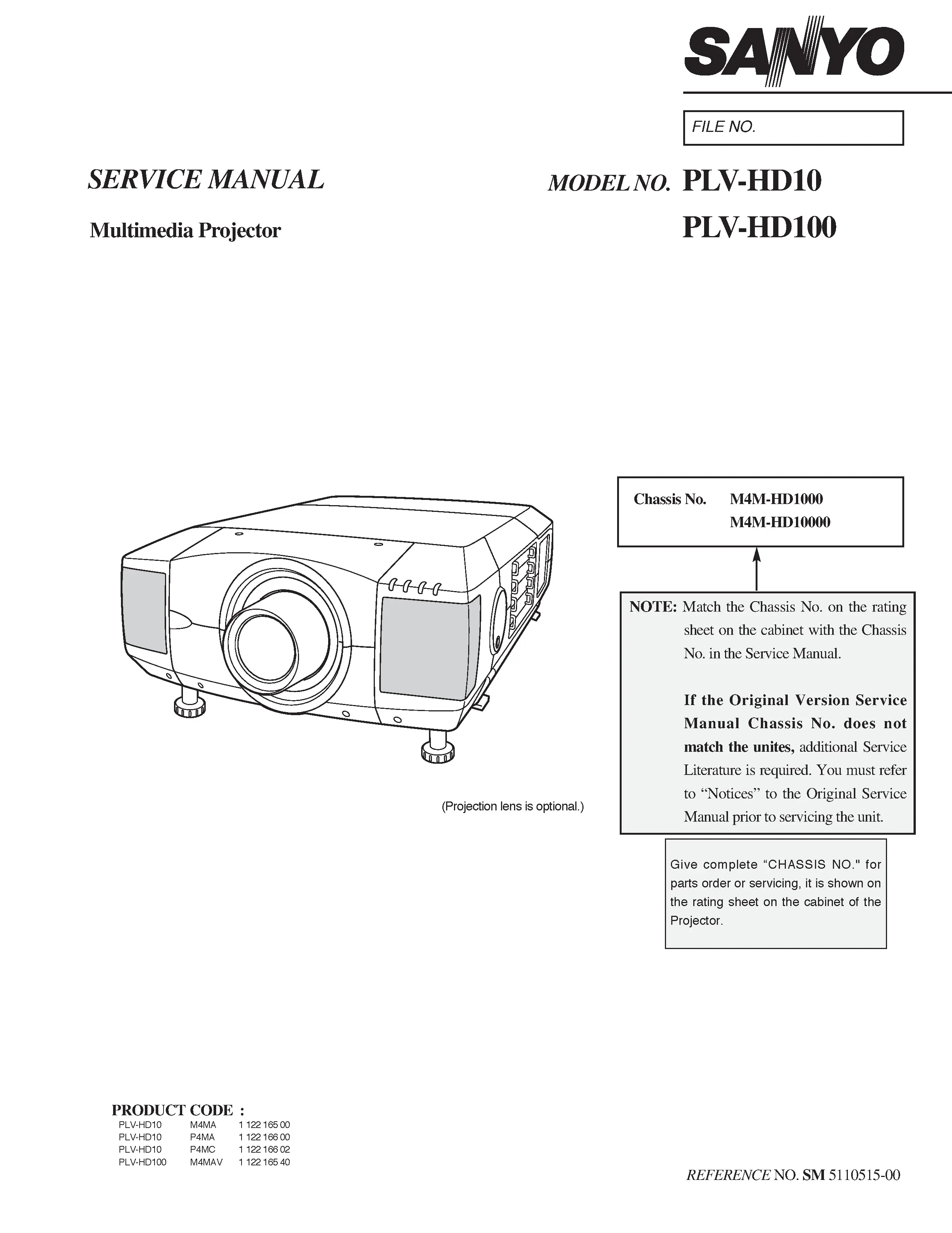 Sanyo plv hd10 hd100 service manual cover