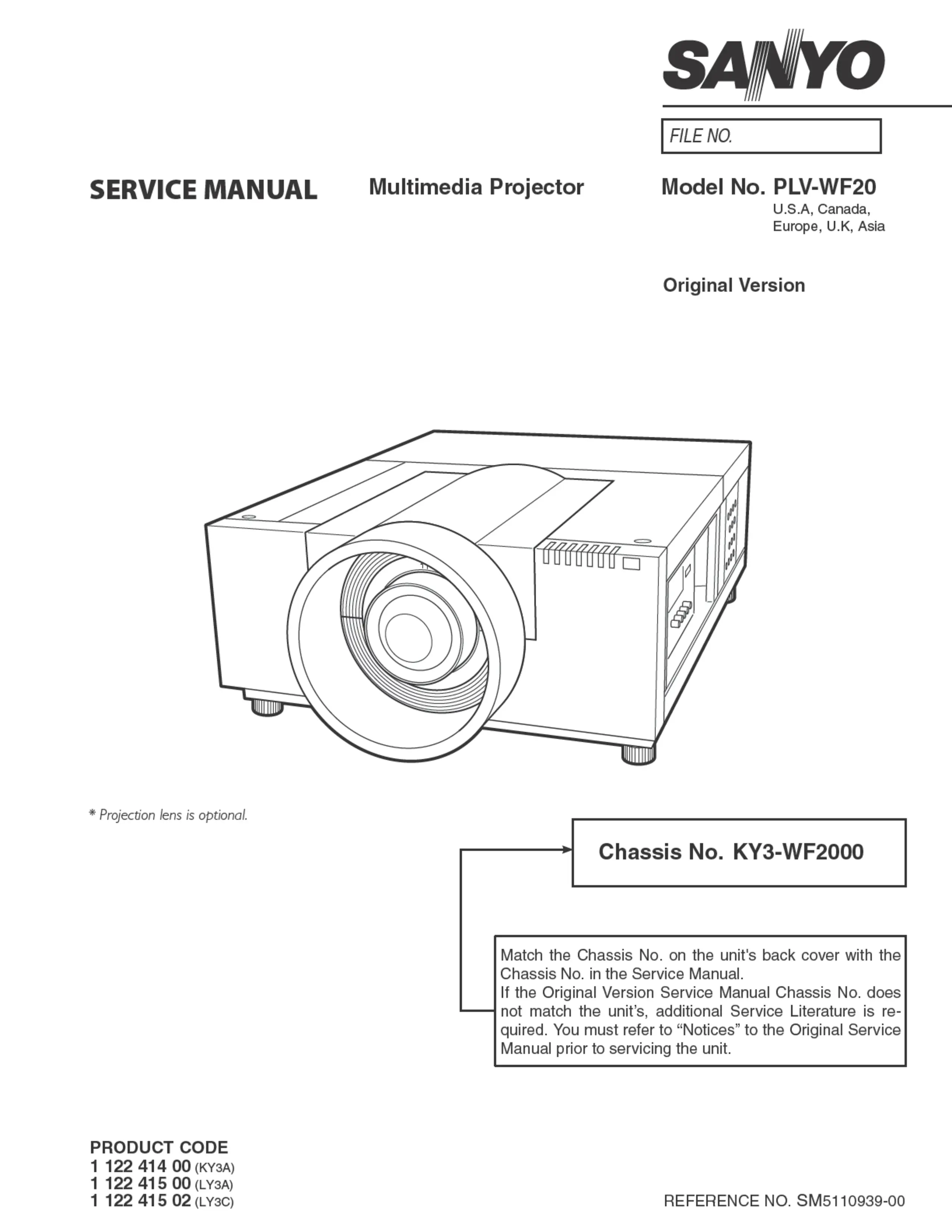 Sanyo plv wf20 service manual cover