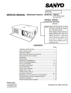 Sanyo plv z1 z1bl service manual cover
