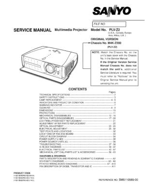 Sanyo plv z2 service manual cover