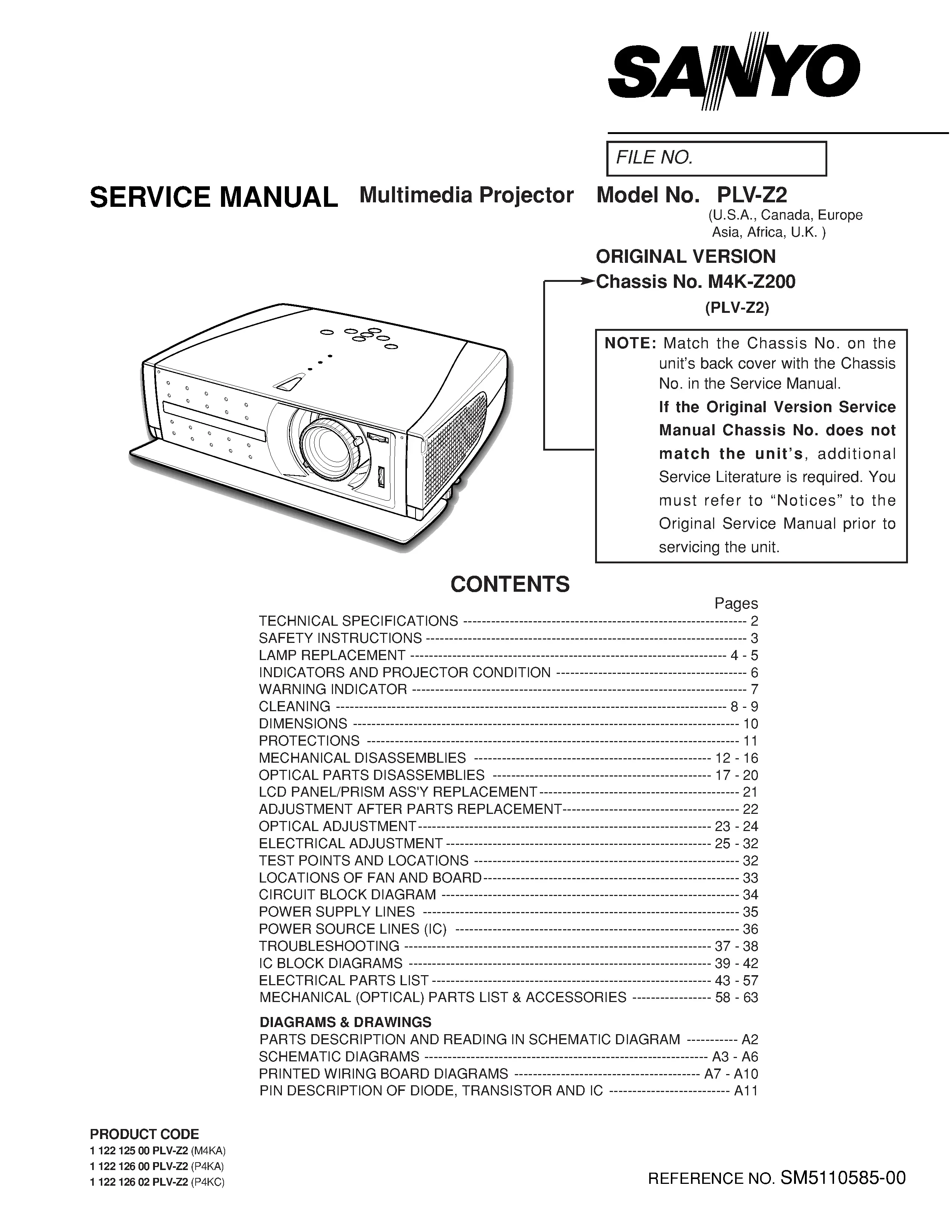Sanyo plv z2 service manual cover