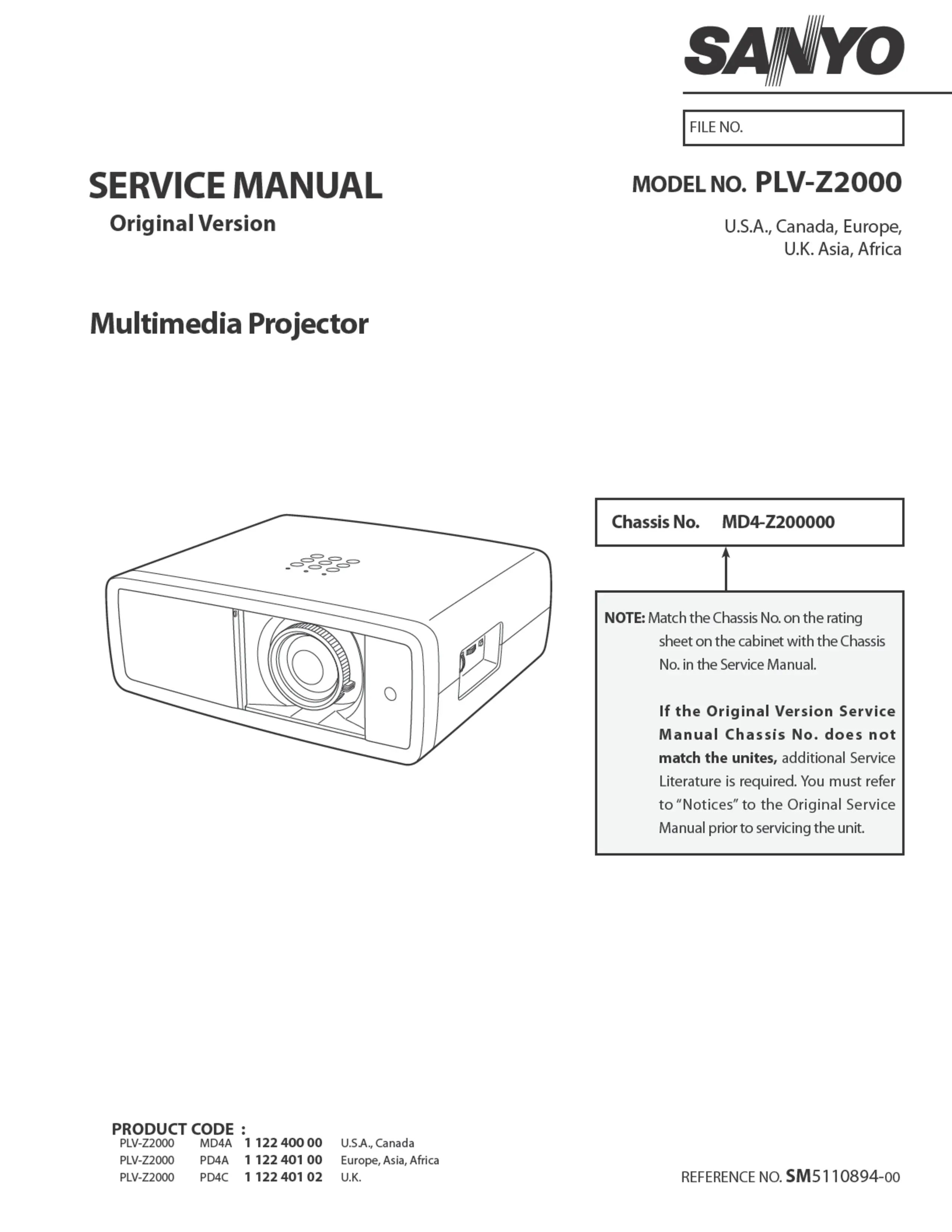 Sanyo plv z2000 service manual cover
