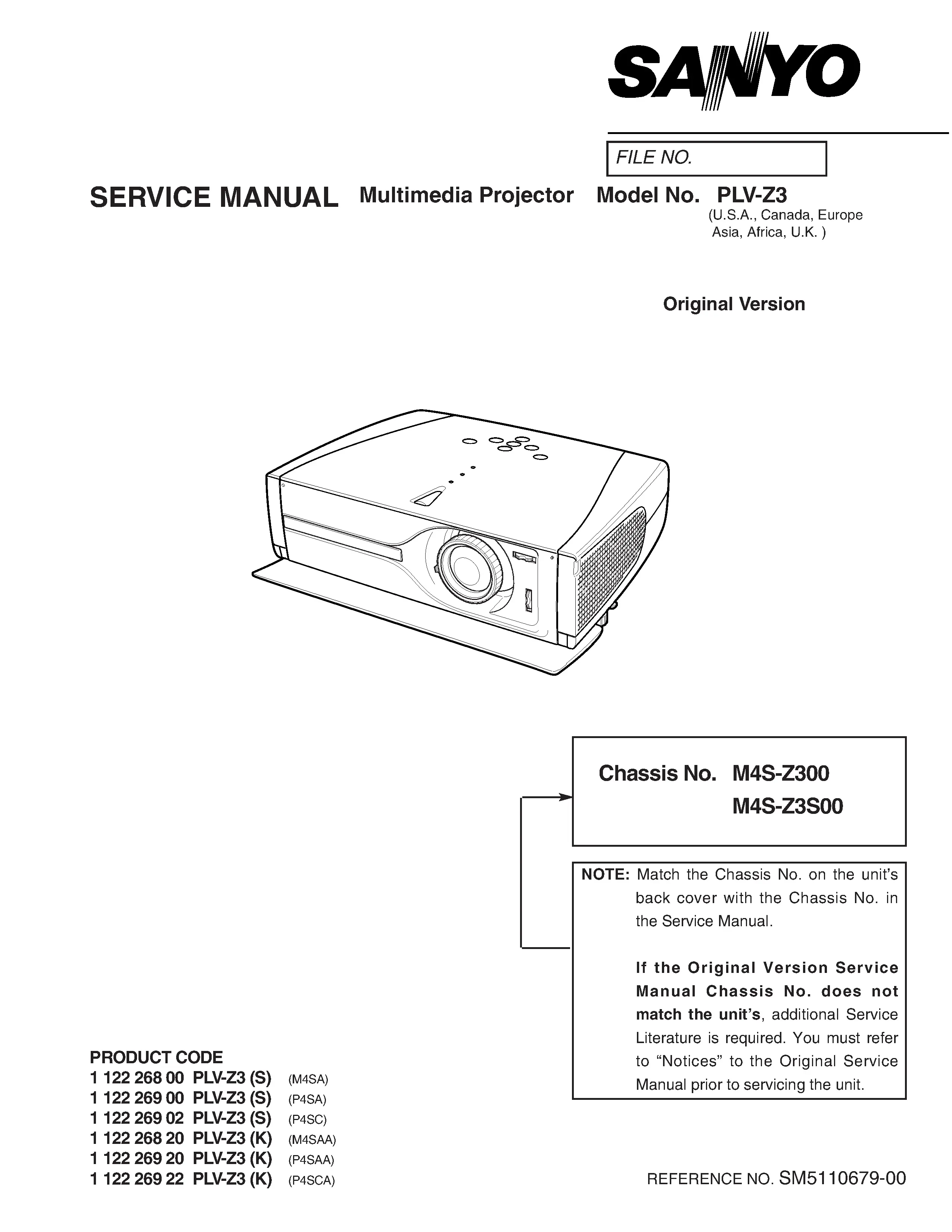 Sanyo plv z3 service manual cover