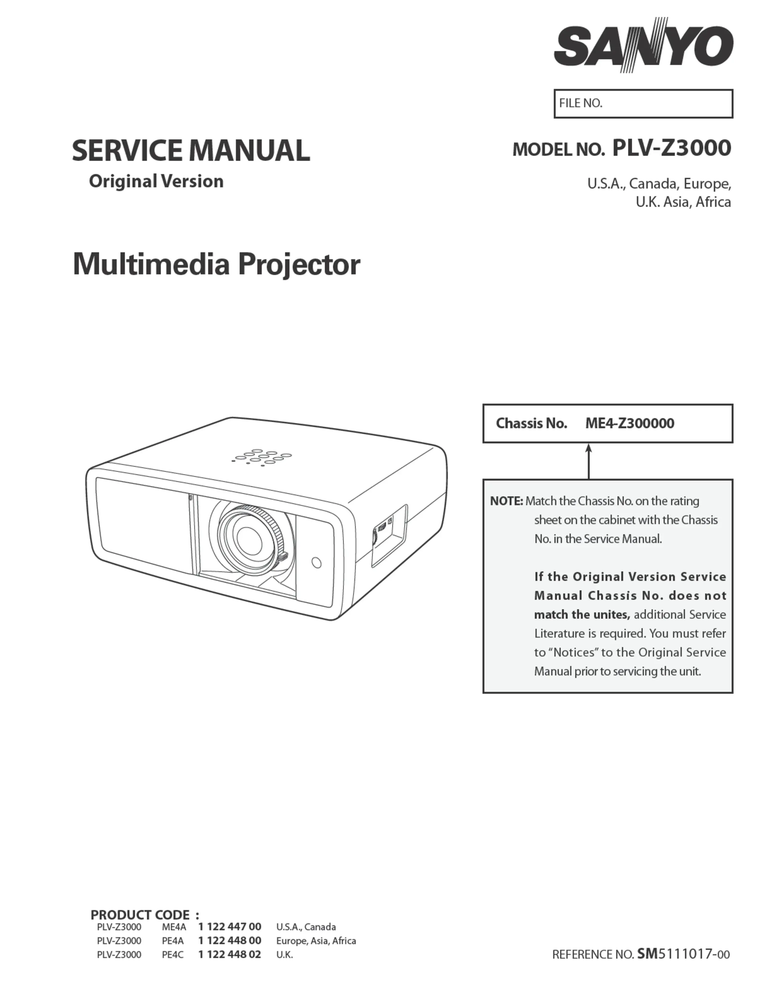 Sanyo plv z3000 service manual cover