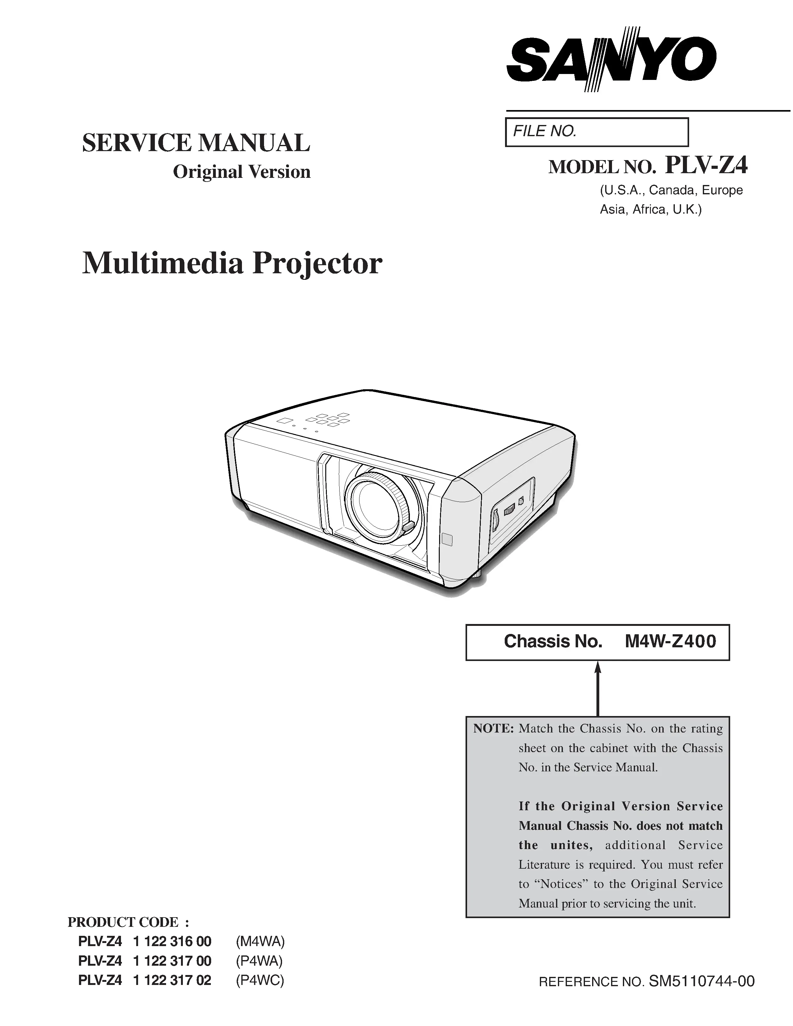 Sanyo plv z4 service manual cover