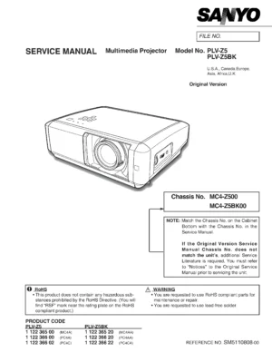 Sanyo plv z5 z5bk z60 service manual cover