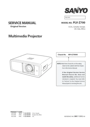 Sanyo plv z700 service manual cover