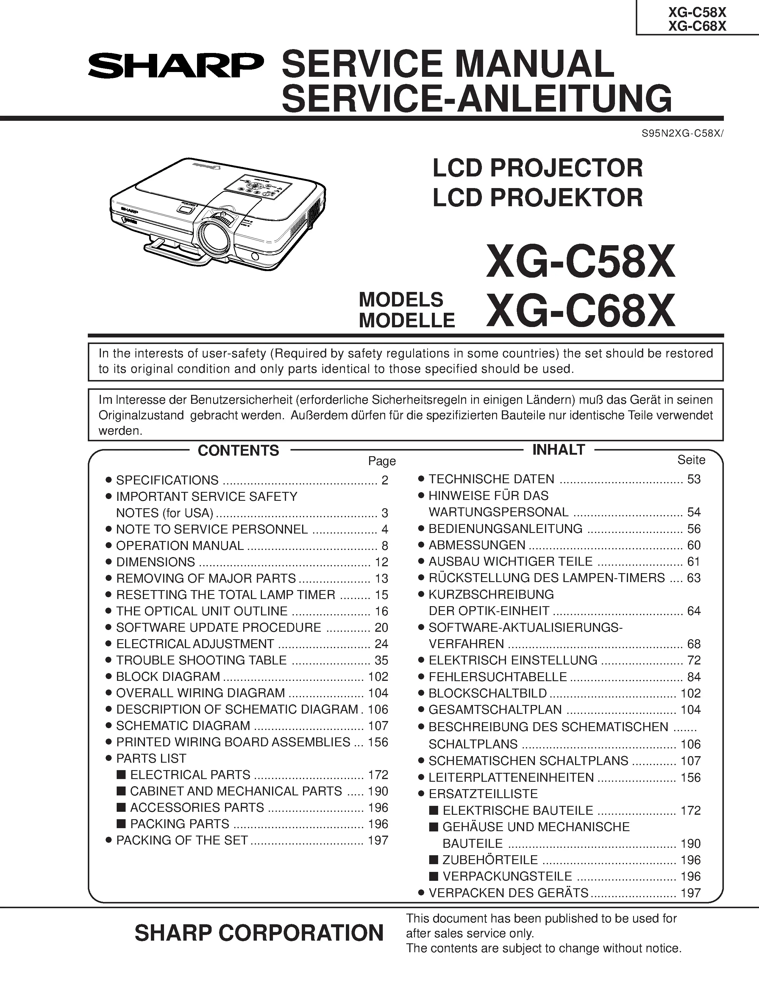 Sharp xg c58x xg c68x service manual cover