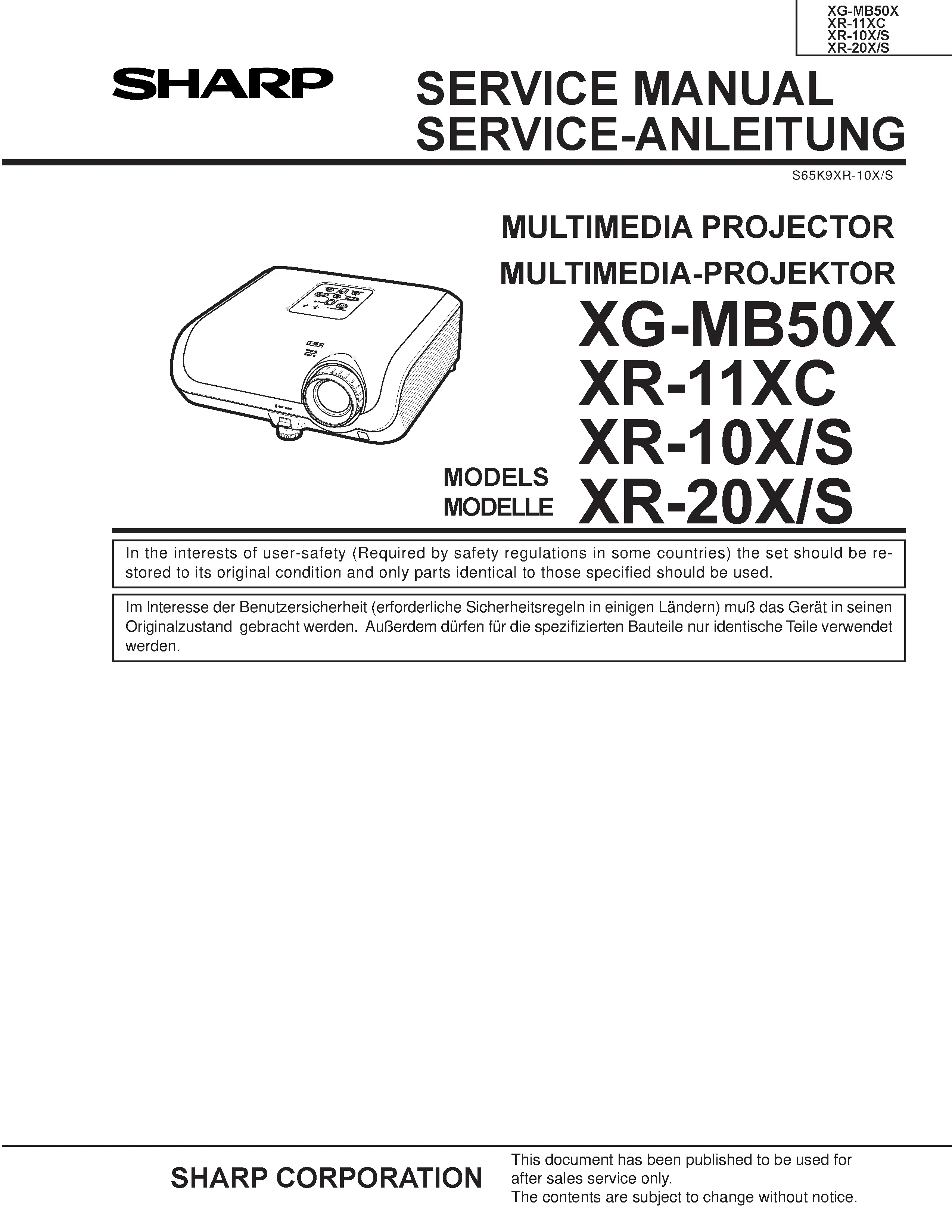 Sharp xg mb50x service manual cover