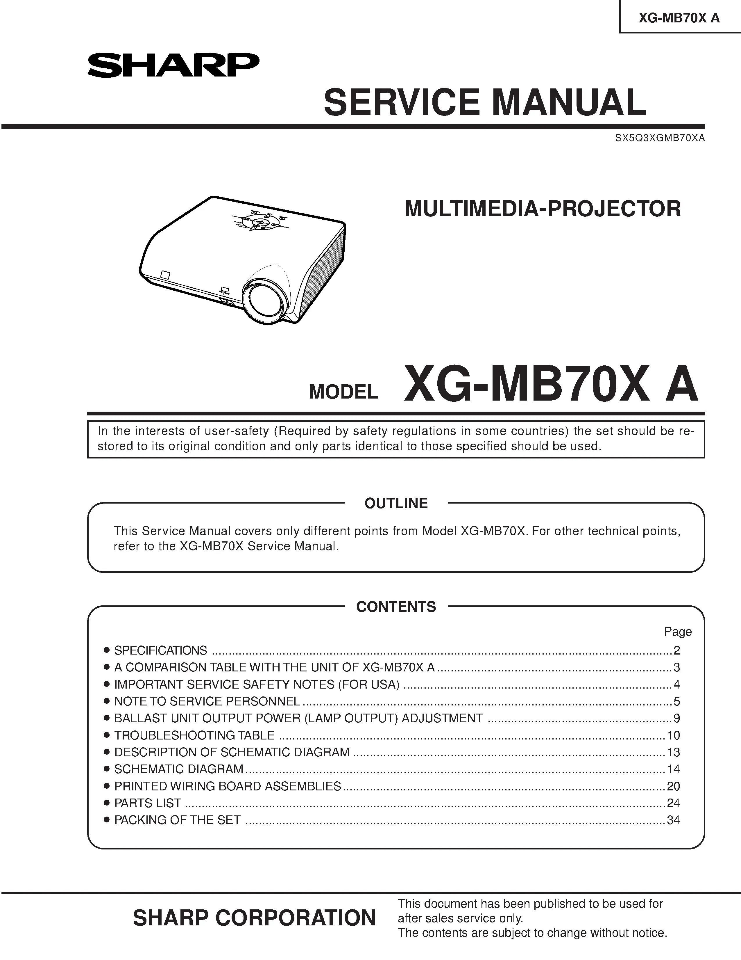 Sharp xg mb70x a service manual cover