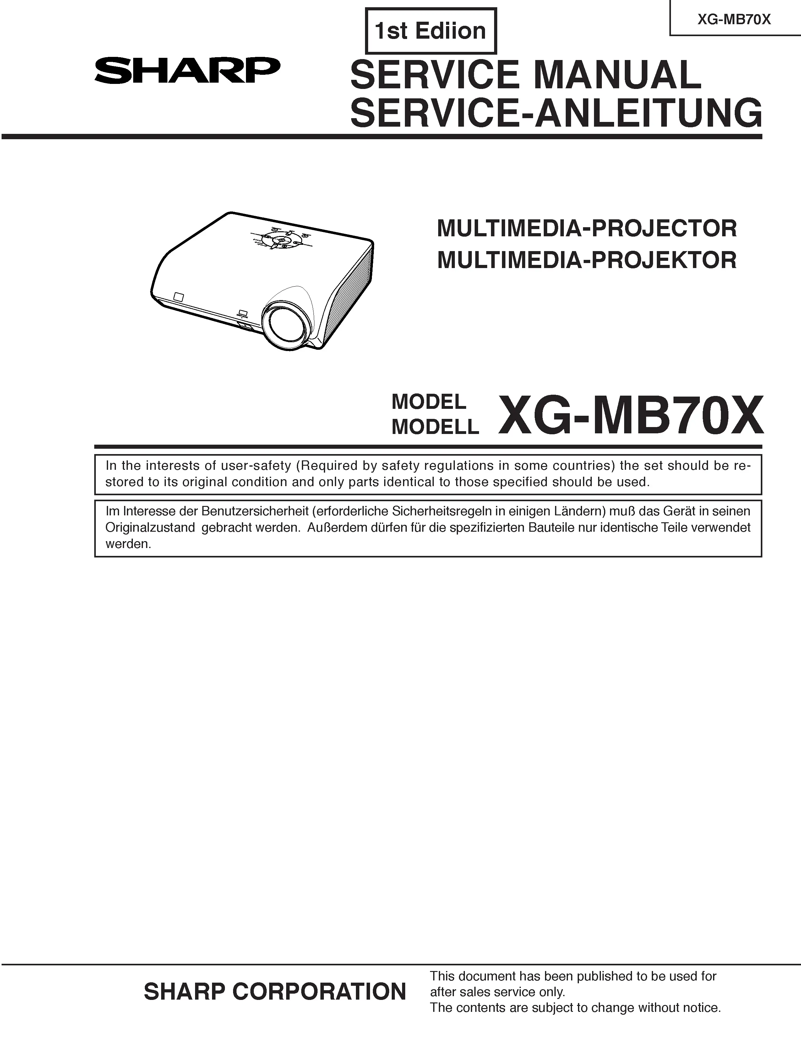 Sharp xg mb70x service manual cover