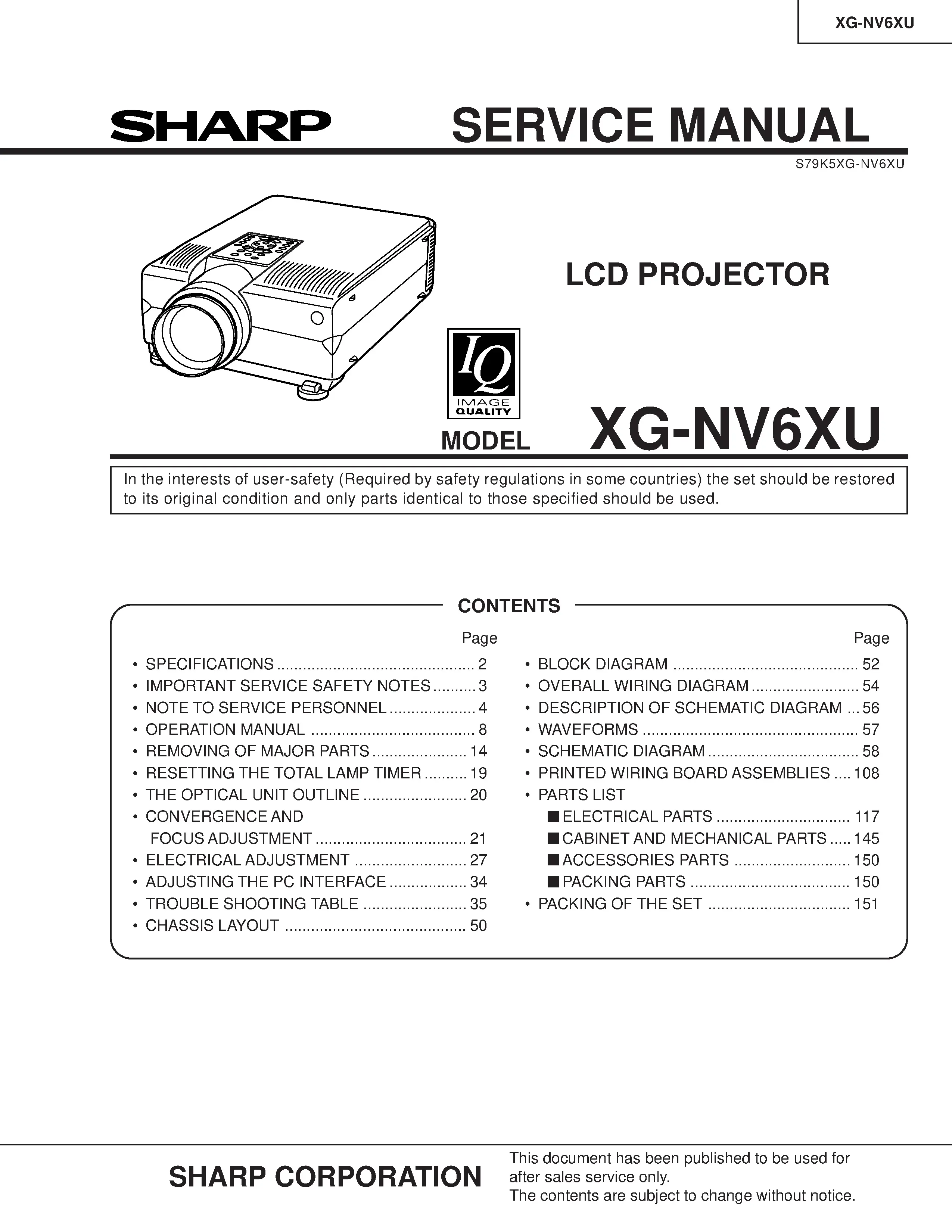 Sharp xg nv6xu service manual cover