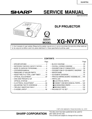 Sharp xg nv7xu service manual cover