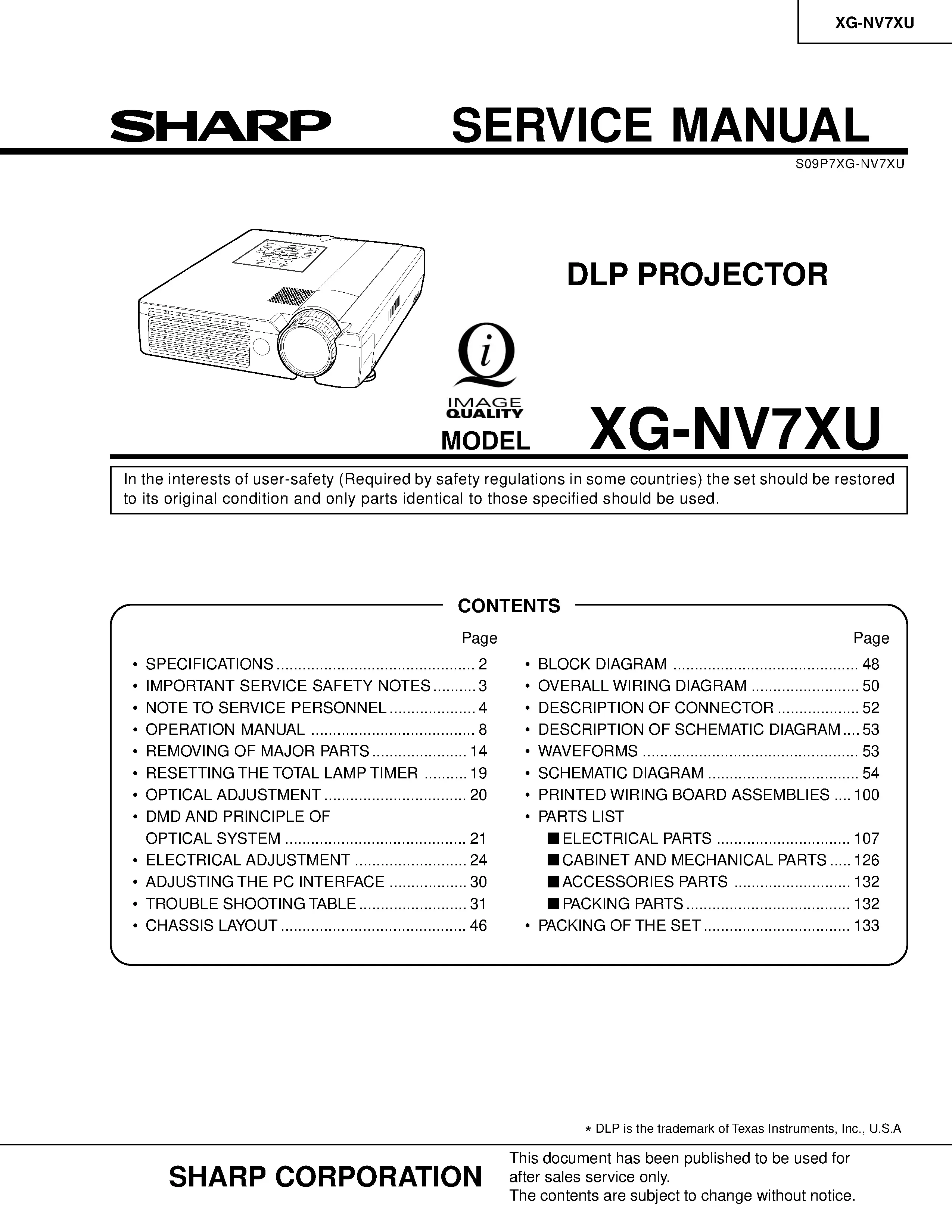 Sharp xg nv7xu service manual cover