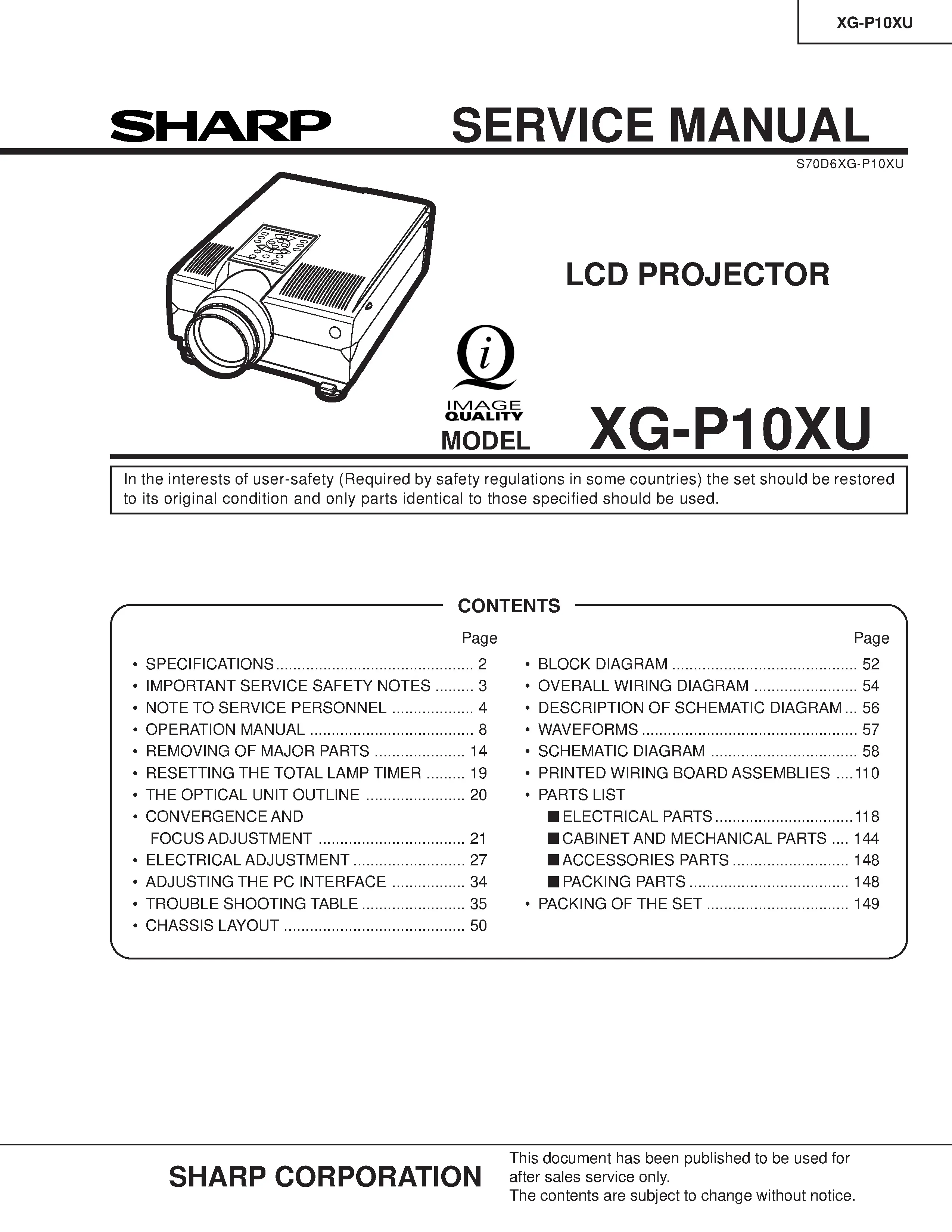 Sharp xg p10xu service manual cover