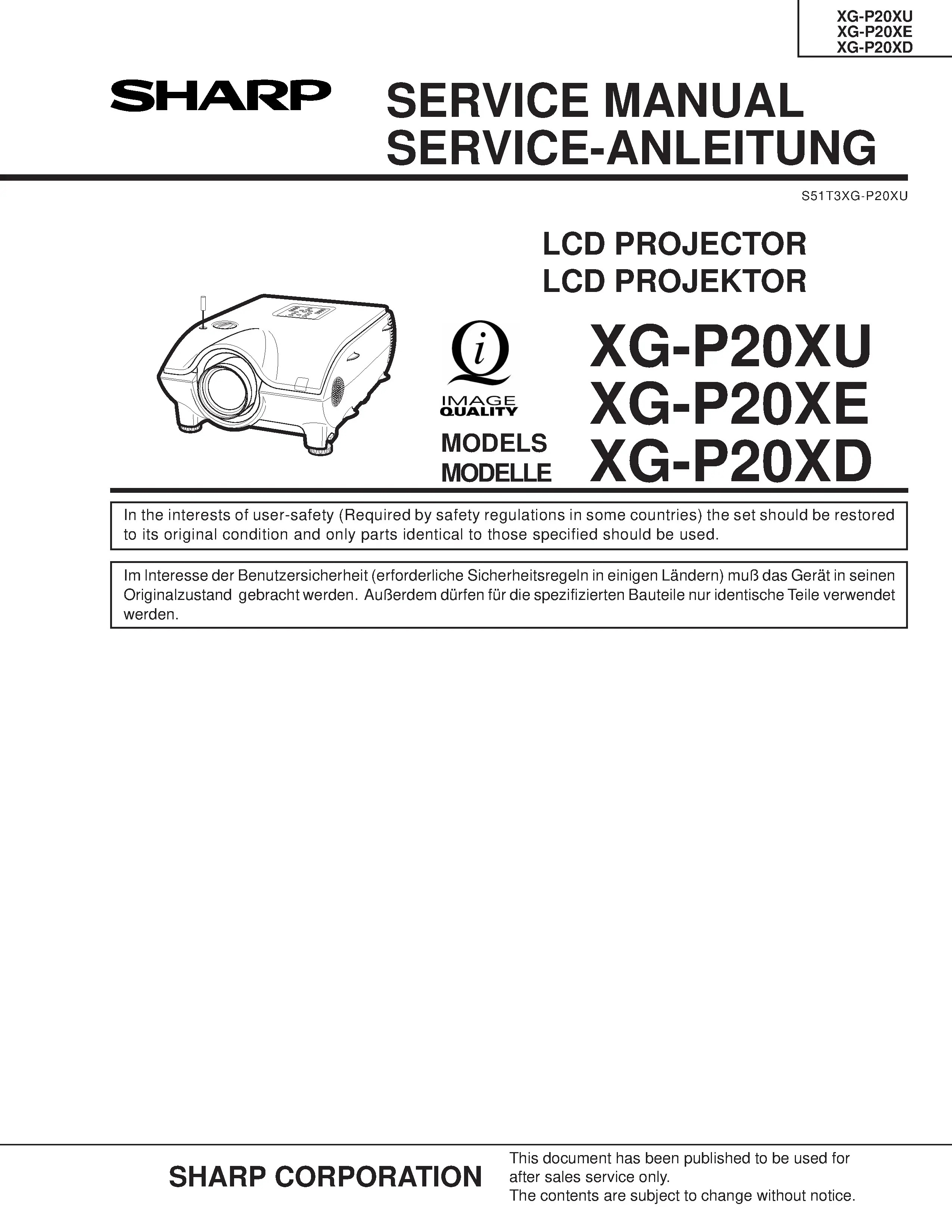Sharp xg p20xe p20xu p20xd service manual cover
