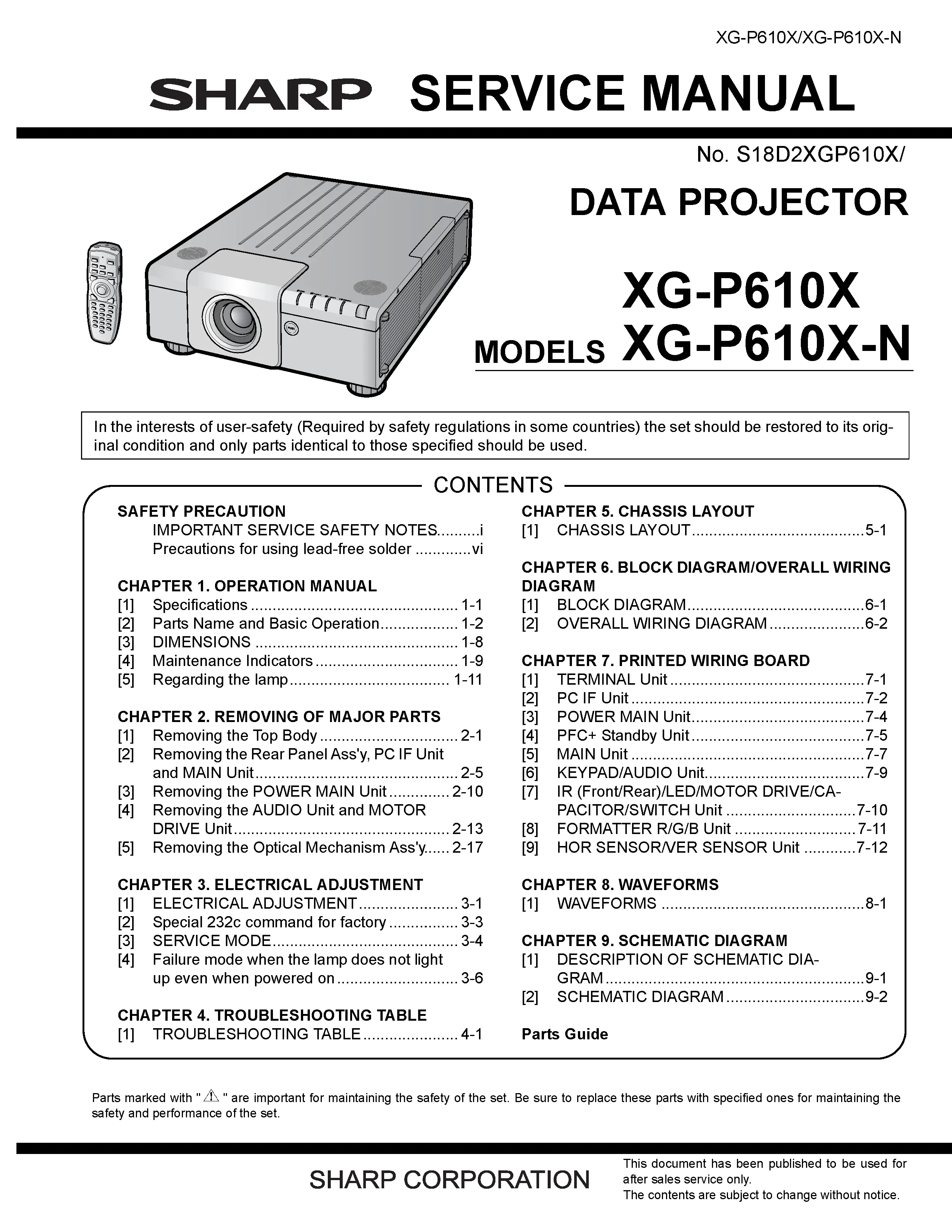 Sharp xg p610x service manual cover