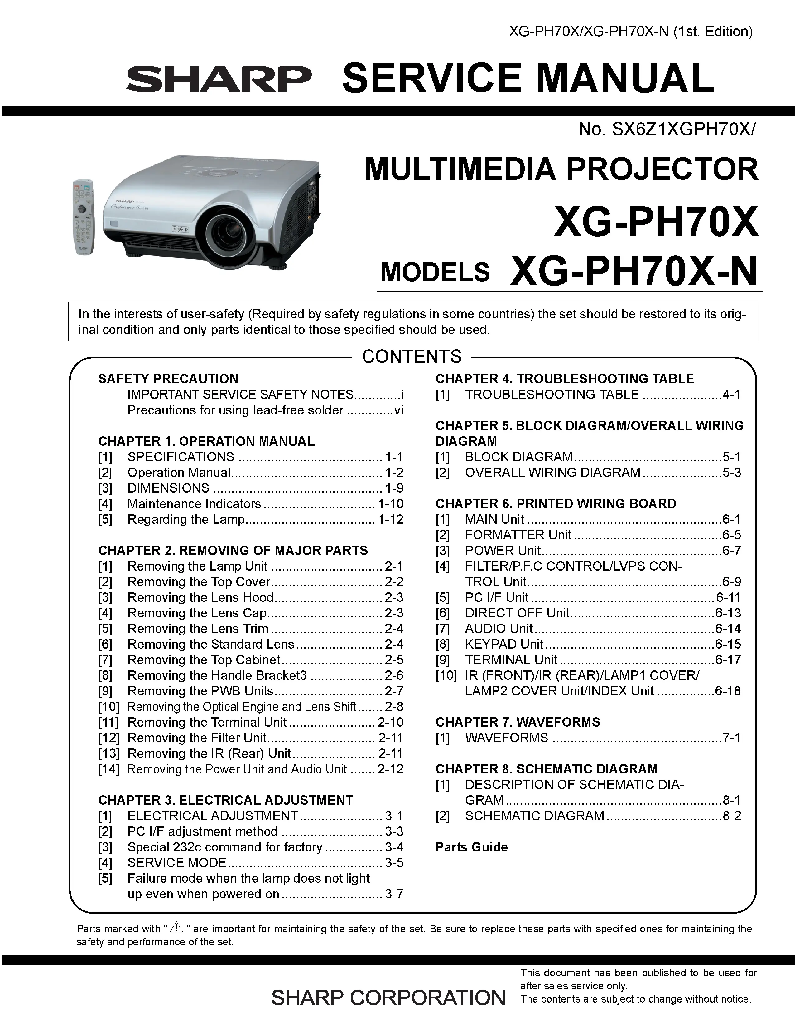Sharp xg ph70x service manual cover