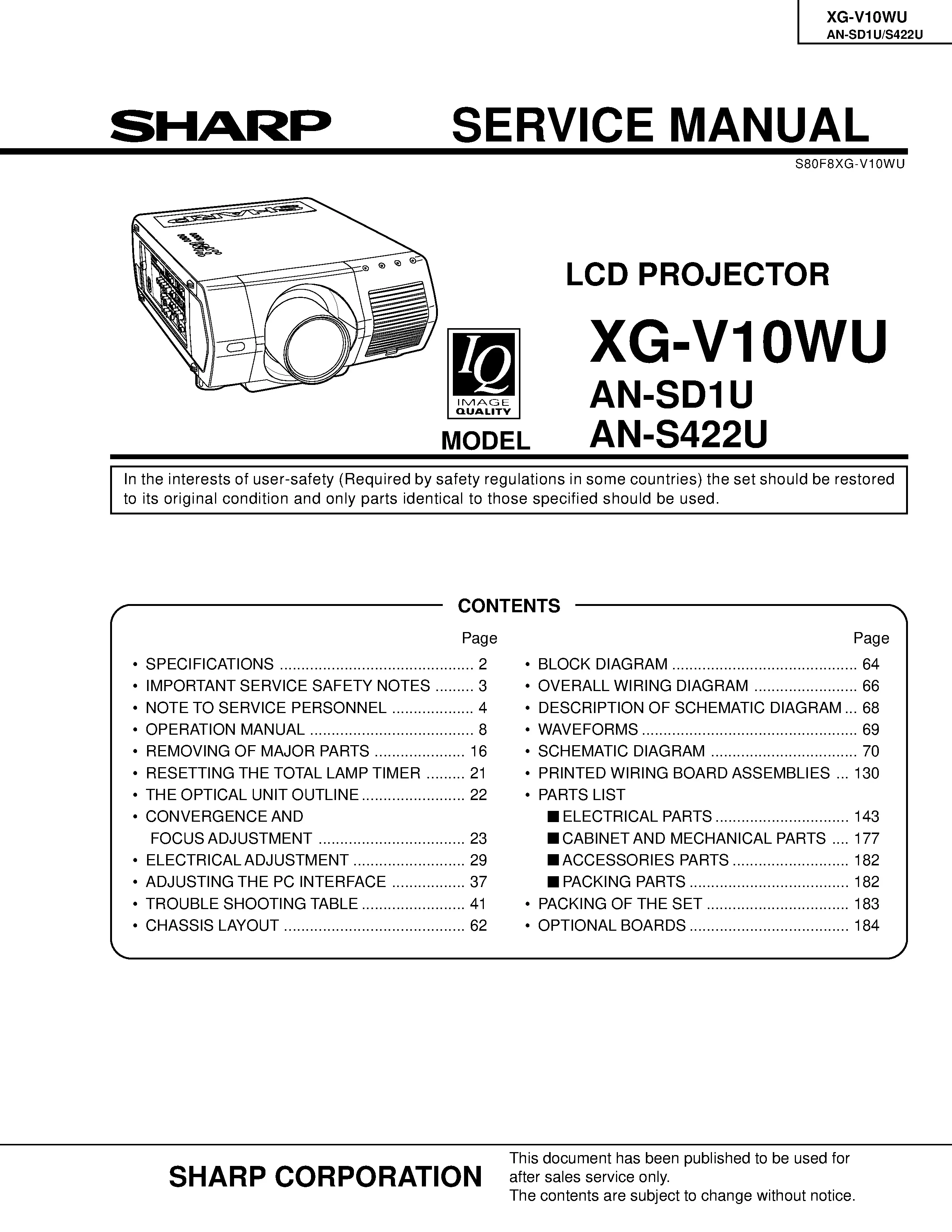Sharp xg v10wu service manual cover