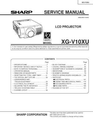 Sharp xg v10xu service manual cover