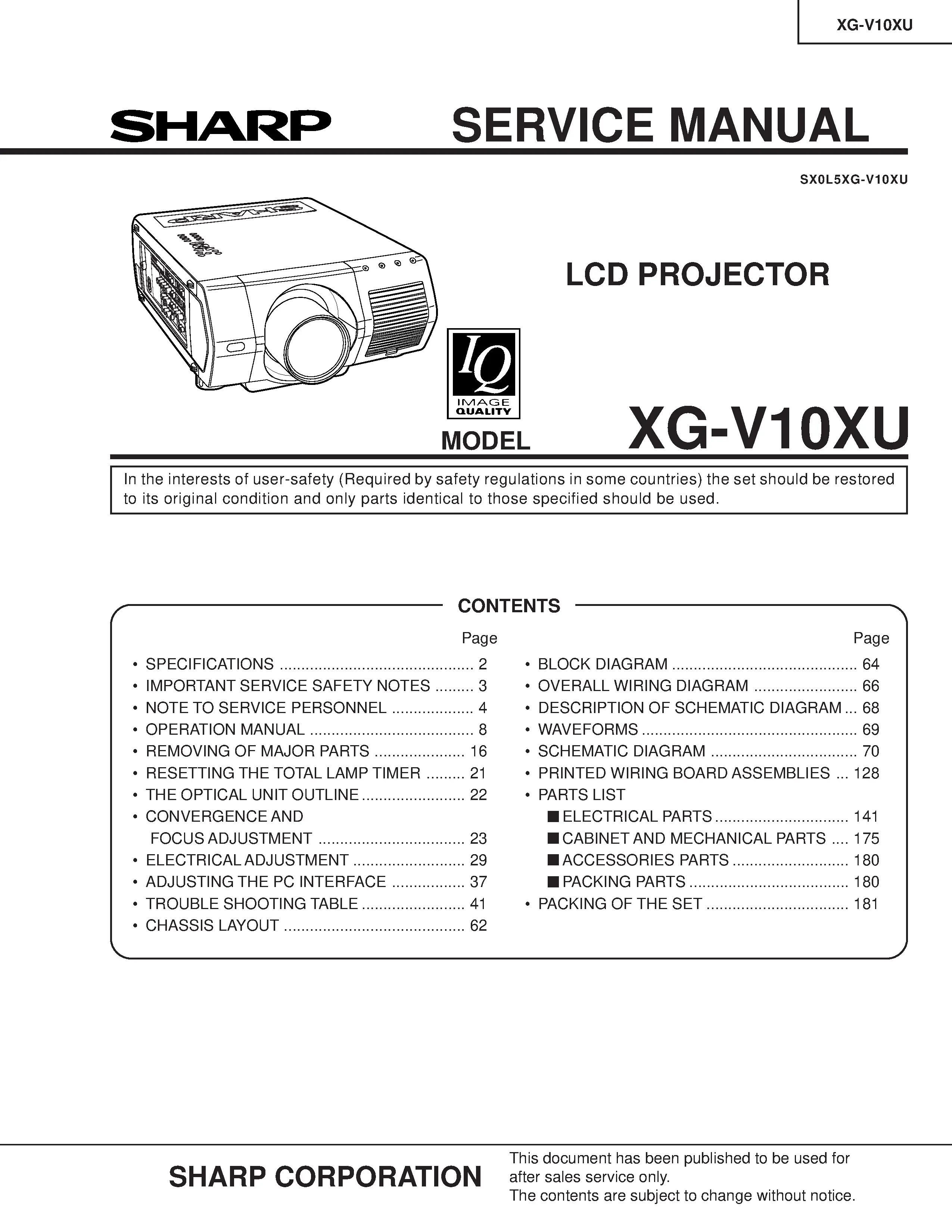 Sharp xg v10xu service manual cover