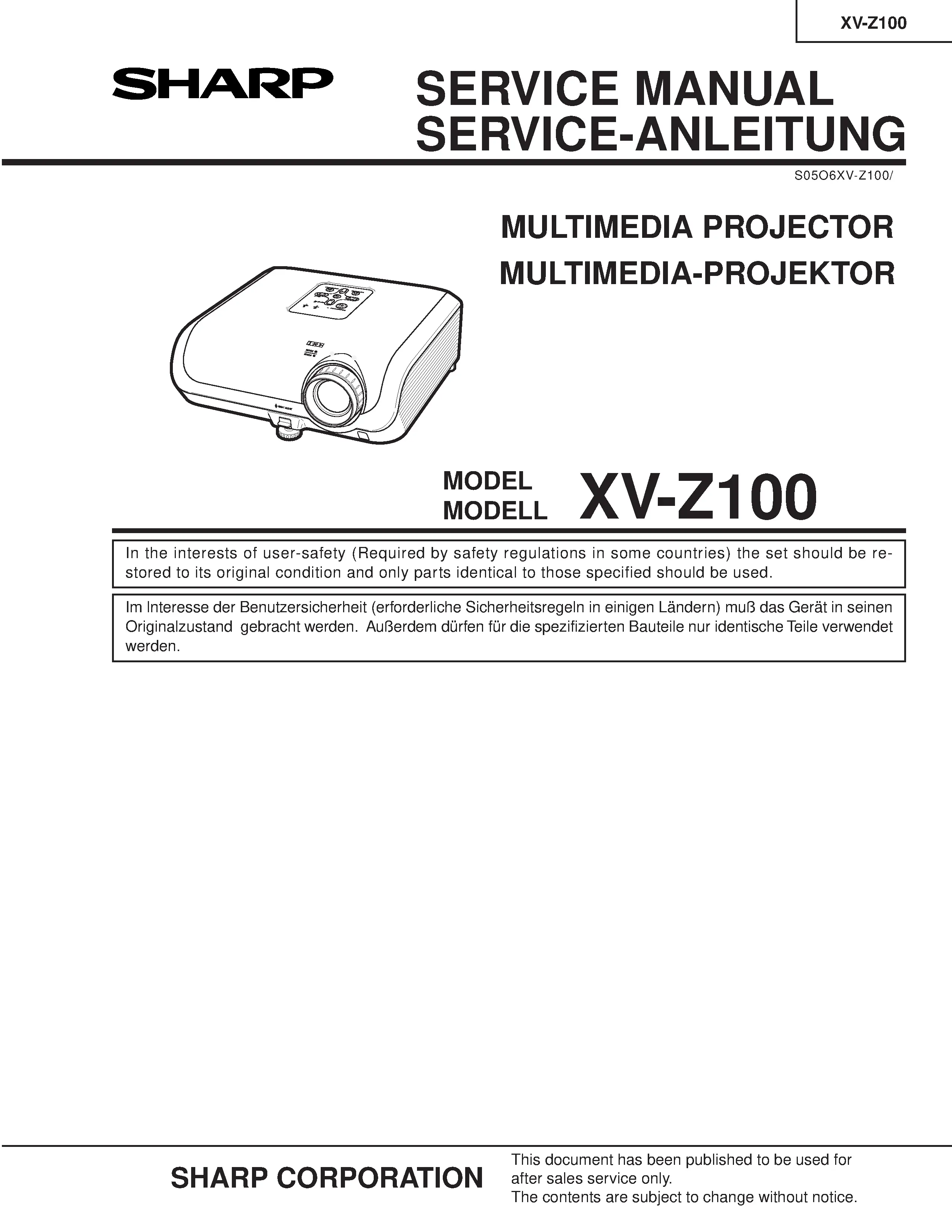 Sharp xv z100 service manual cover