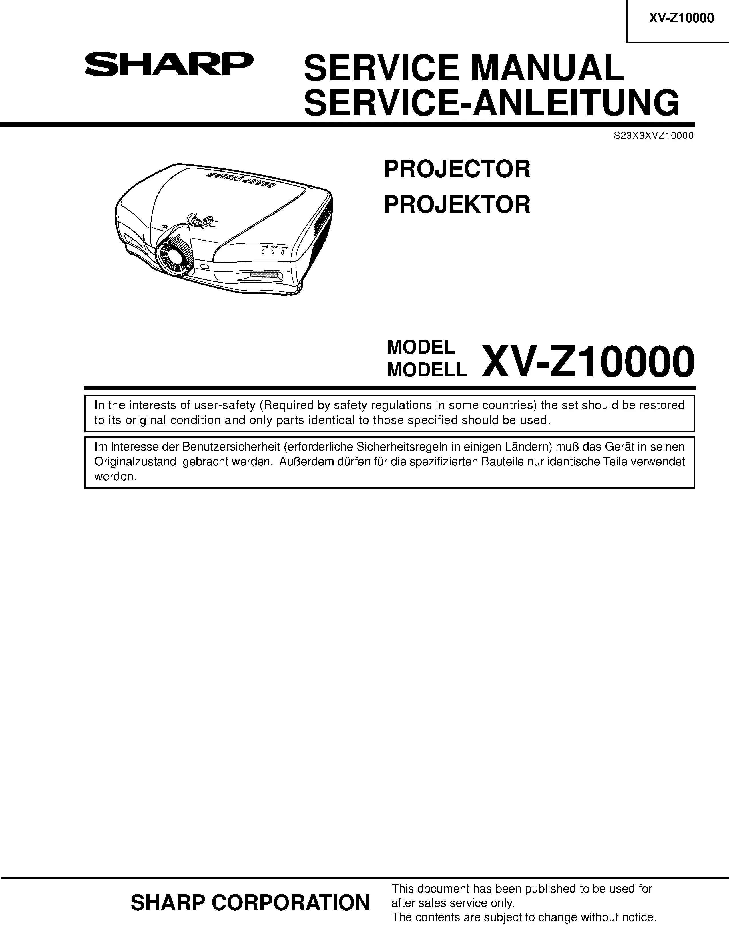 Sharp xv z10000 service manual cover